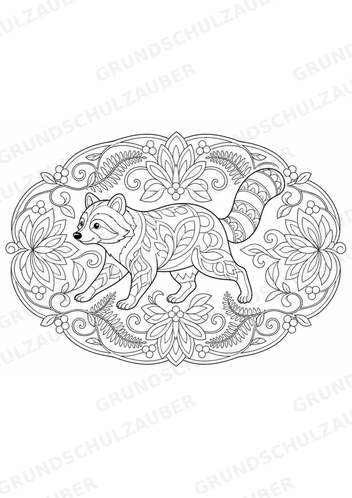 Waschbär Mandalas Ausmalbilder – Tiere – 15 Malvorlagen – Materialseite 3