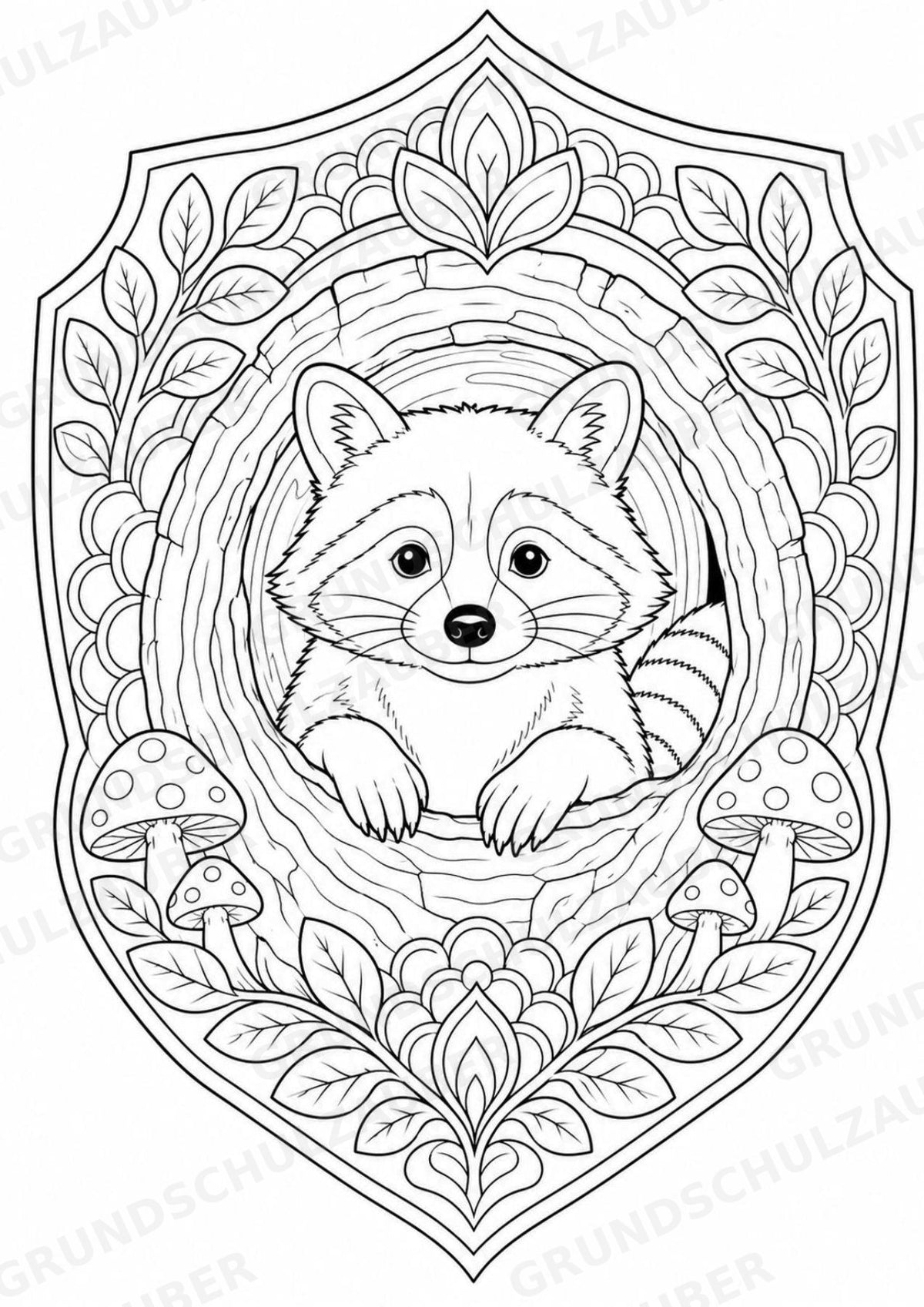 Waschbär Mandalas Ausmalbilder – Tiere – 15 Malvorlagen – Materialseite 7