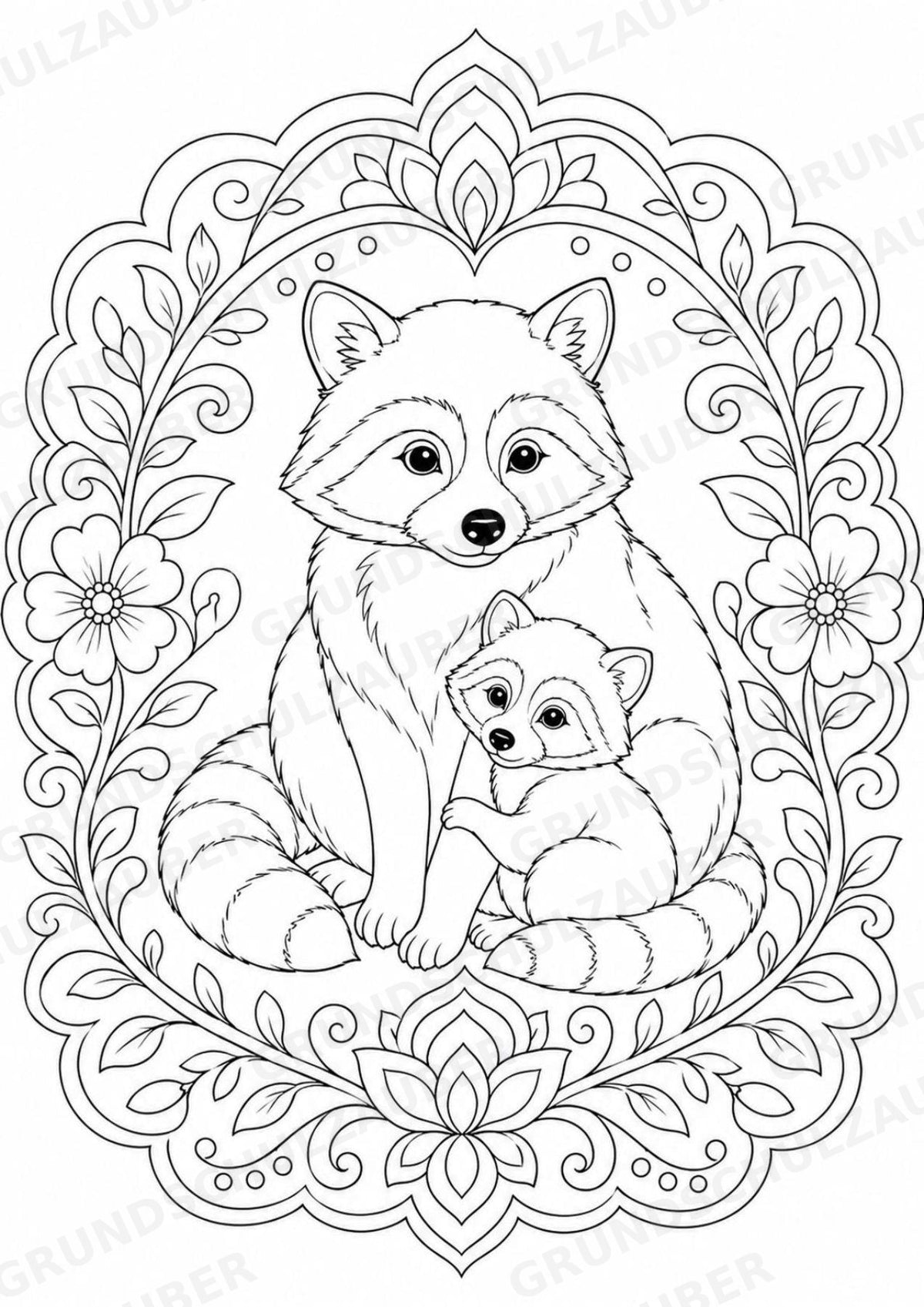 Waschbär Mandalas Ausmalbilder – Tiere – 15 Malvorlagen – Materialseite 10