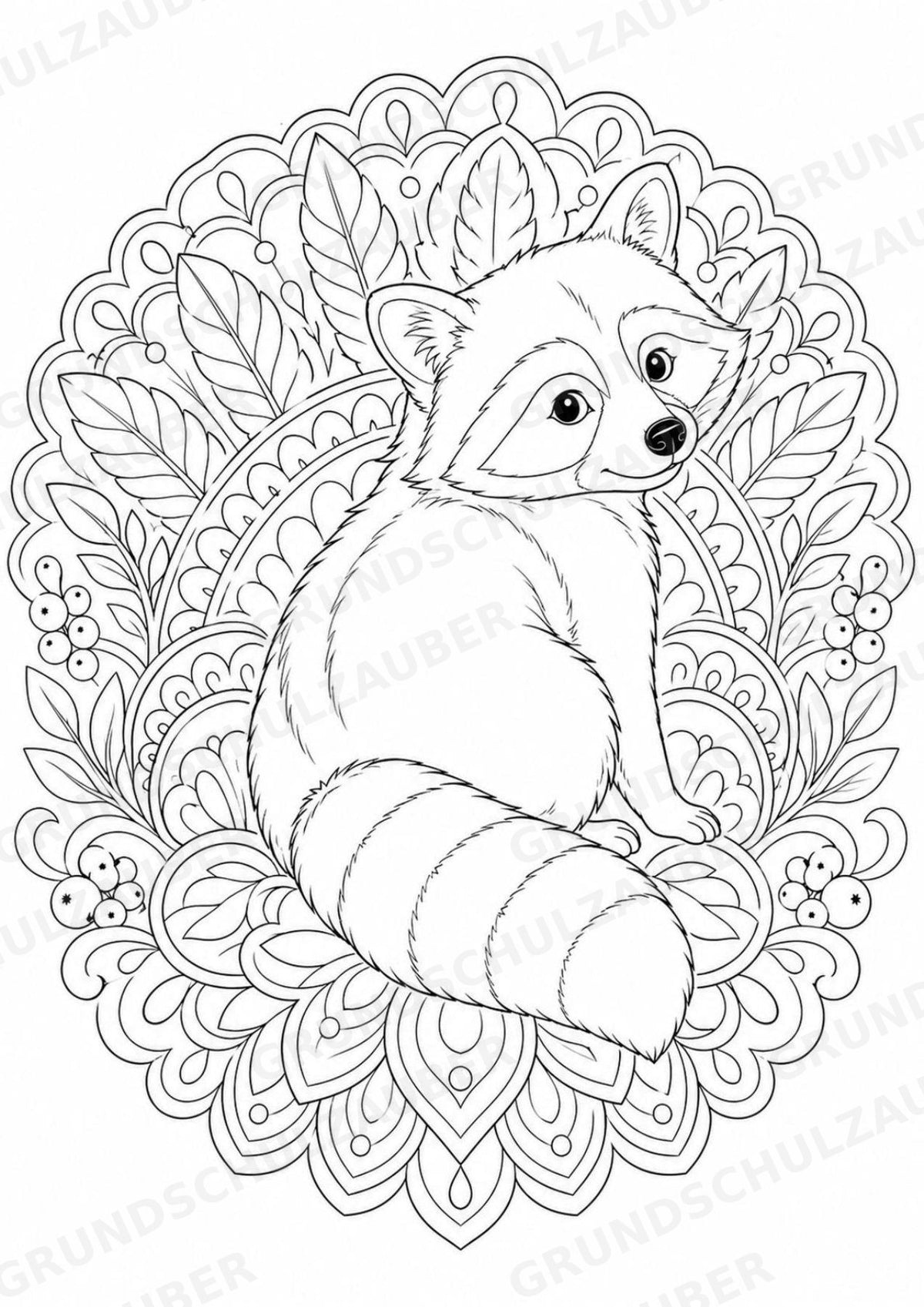 Waschbär Mandalas Ausmalbilder – Tiere – 15 Malvorlagen – Materialseite 13