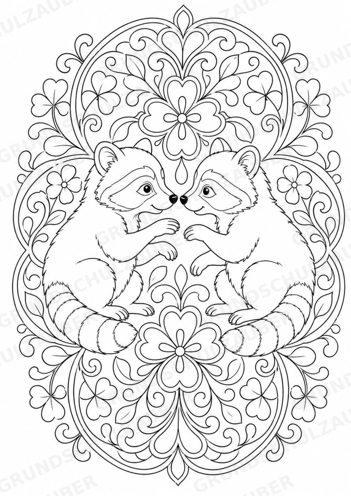 Waschbär Mandalas Ausmalbilder – Tiere – 15 Malvorlagen – Materialseite 15