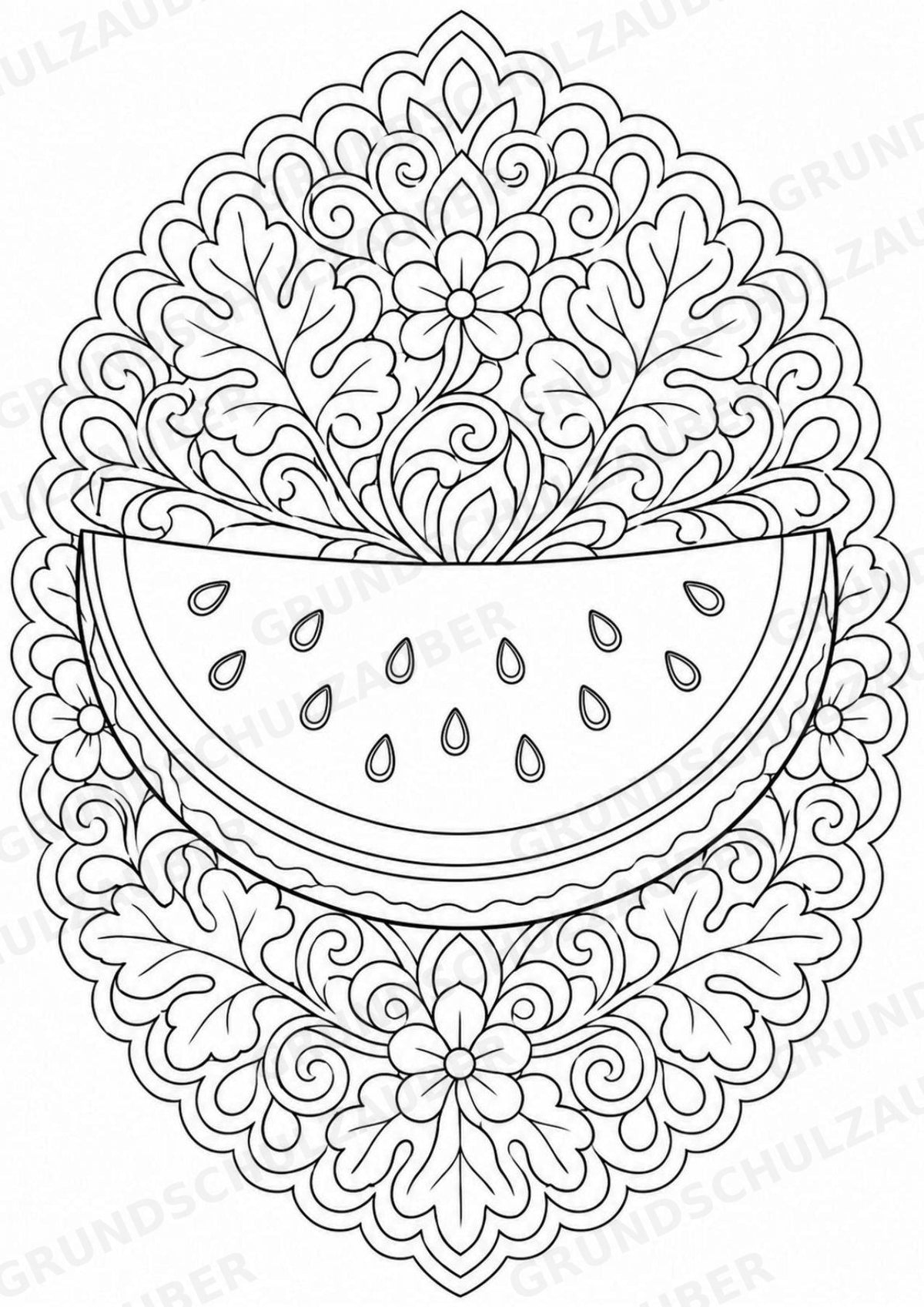 Wassermelone Mandalas Ausmalbilder – Obst – 15 Malvorlagen – Materialseite 2