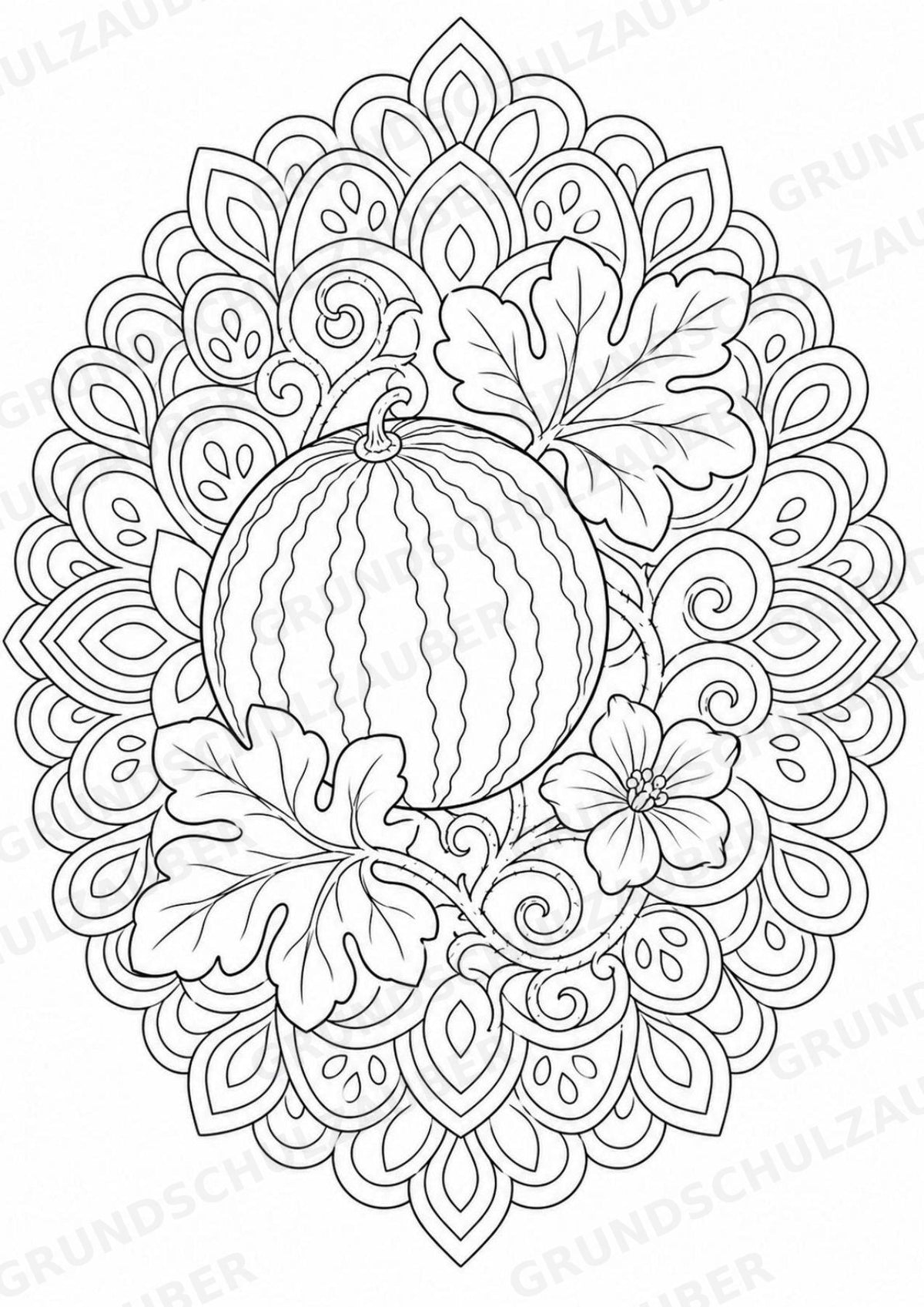 Wassermelone Mandalas Ausmalbilder – Obst – 15 Malvorlagen – Materialseite 6