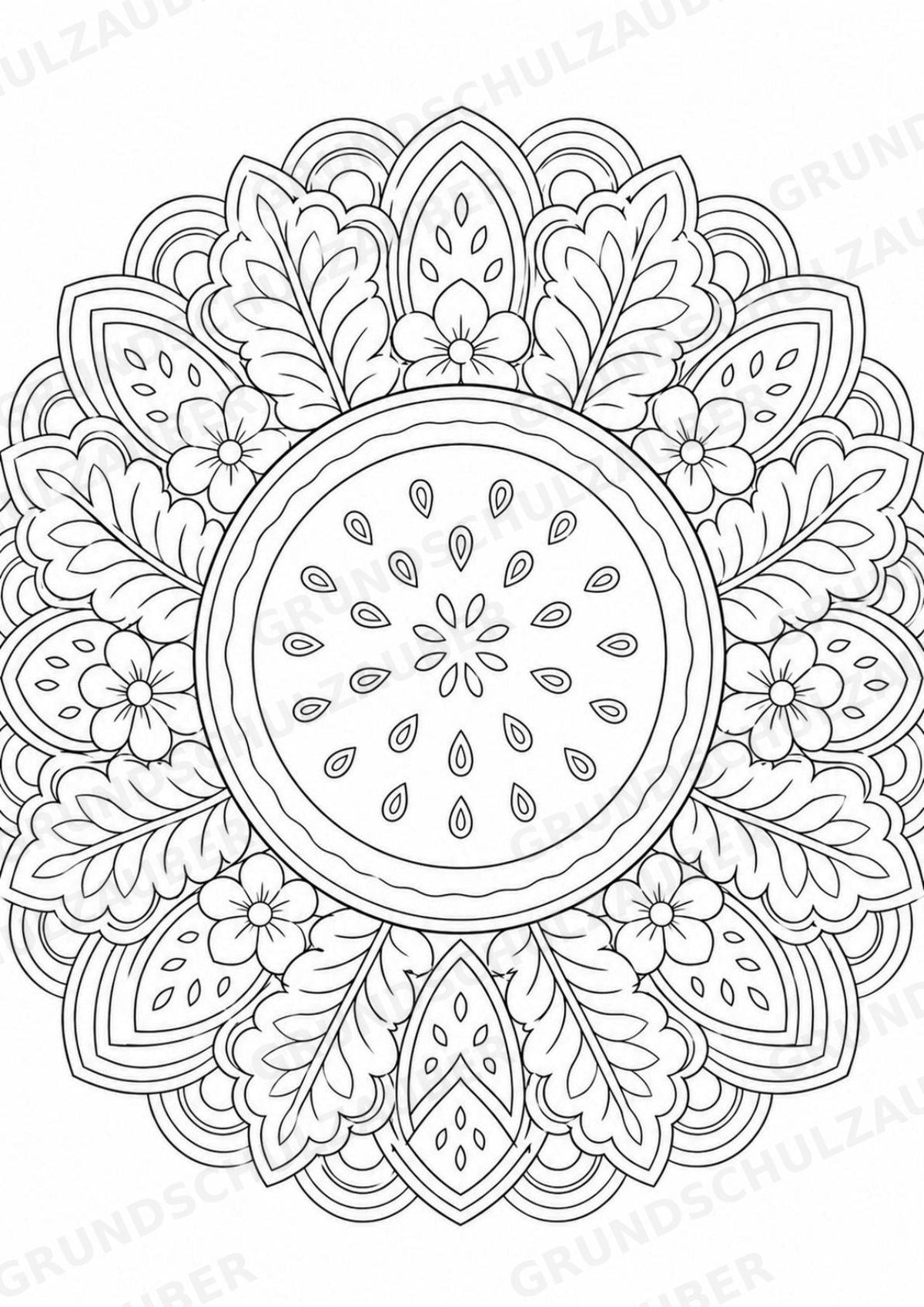 Wassermelone Mandalas Ausmalbilder – Obst – 15 Malvorlagen – Materialseite 8