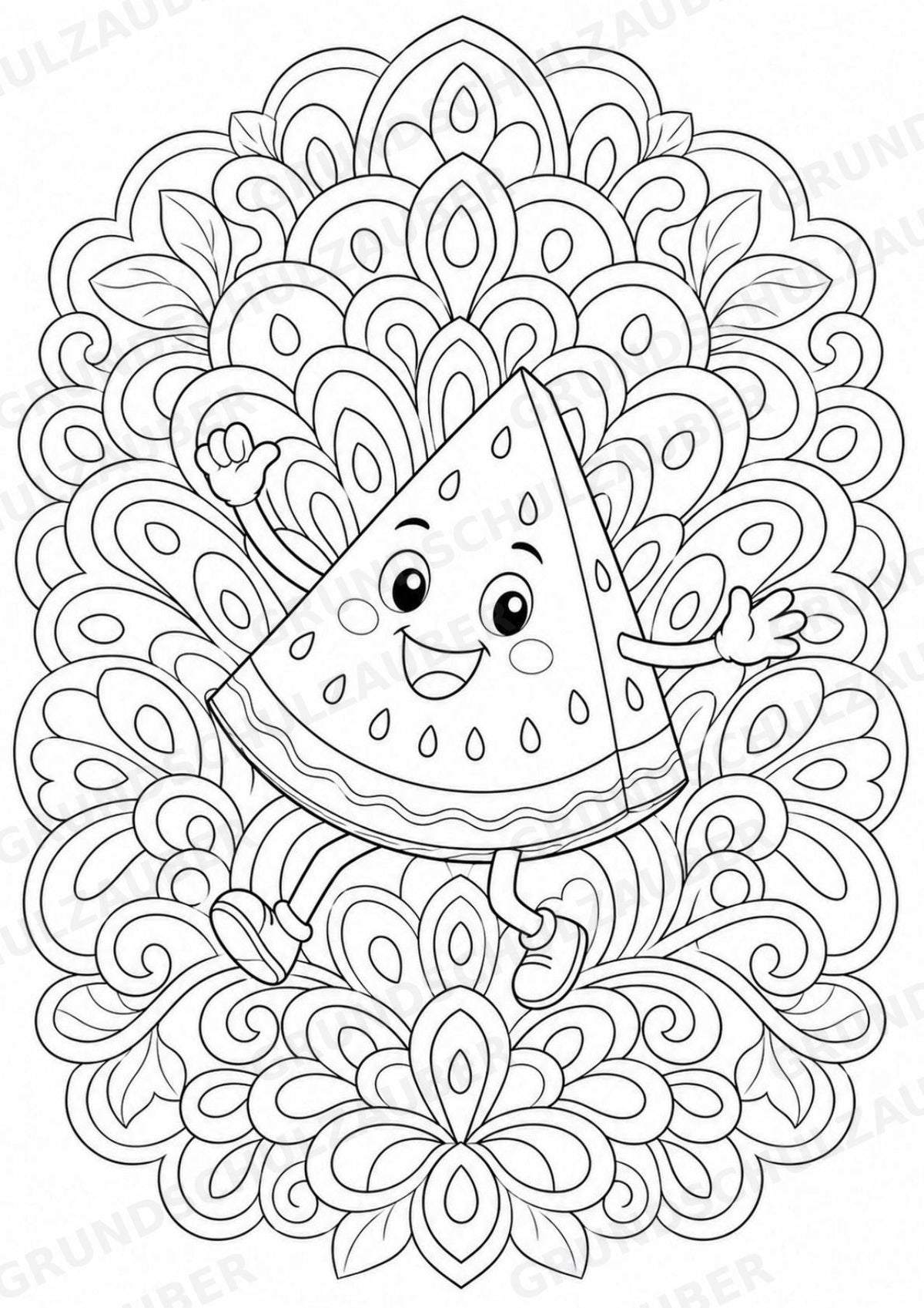 Wassermelone Mandalas Ausmalbilder – Obst – 15 Malvorlagen – Materialseite 9