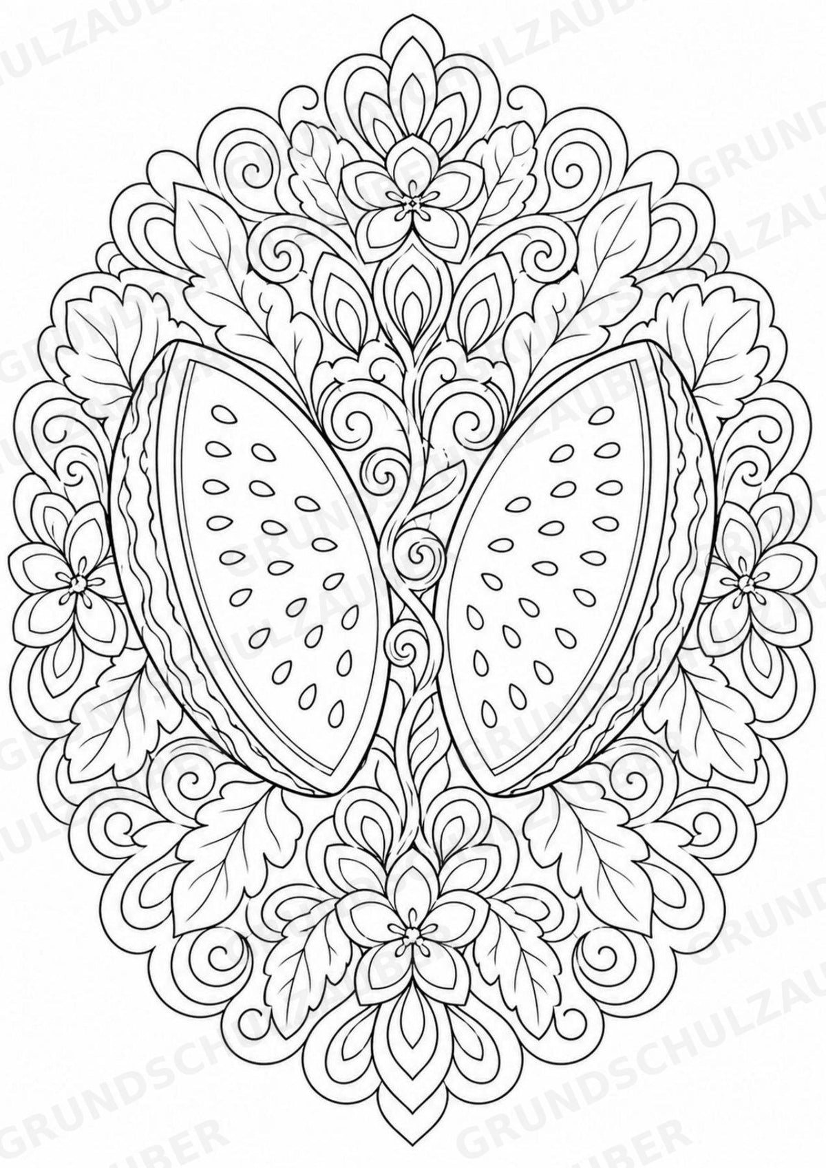 Wassermelone Mandalas Ausmalbilder – Obst – 15 Malvorlagen – Materialseite 16