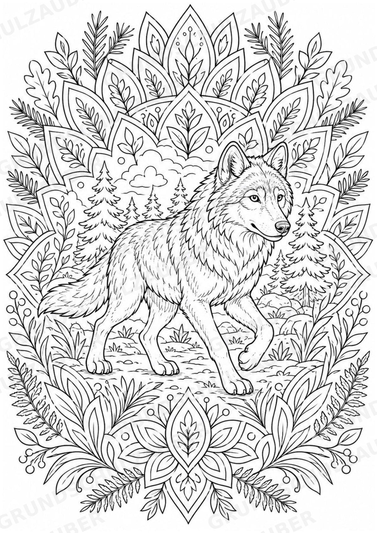 Wolf Mandalas Ausmalbilder – Tiere – 15 Malvorlagen – Materialseite 4