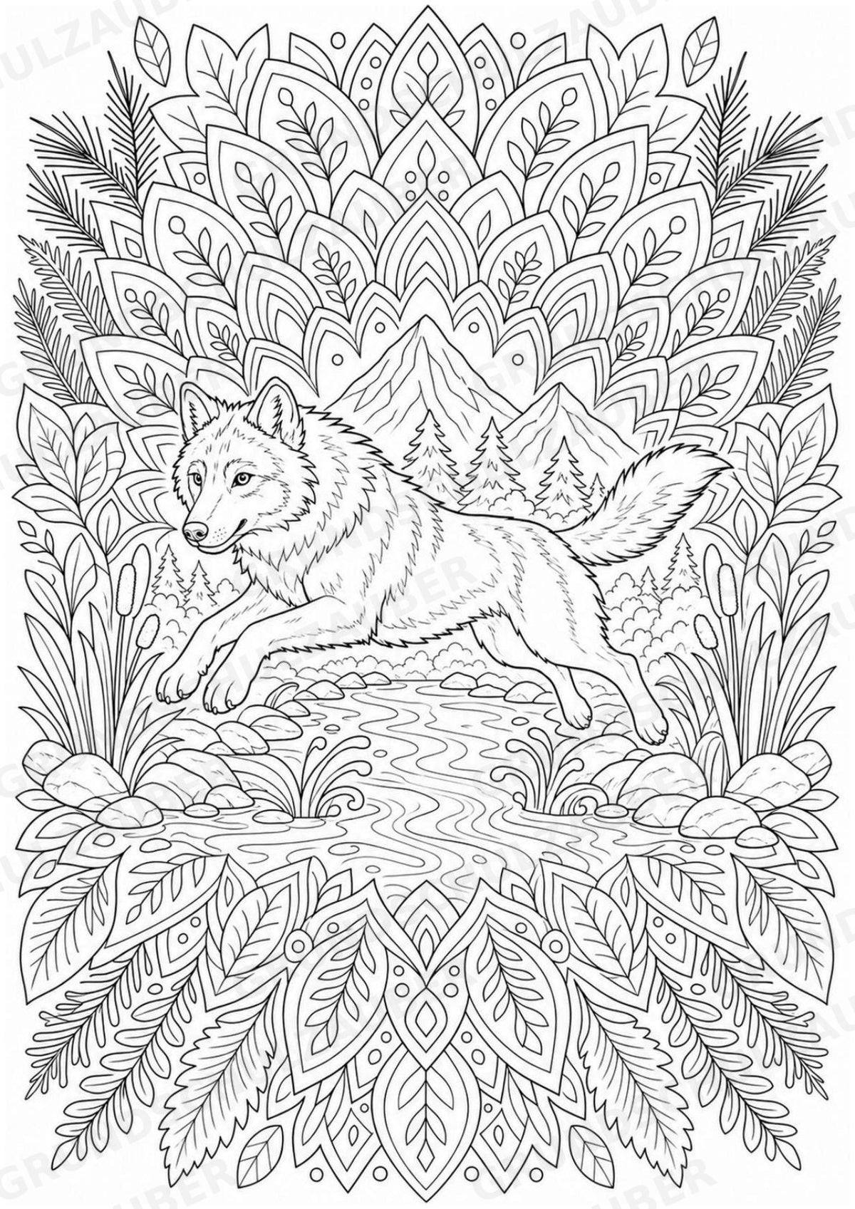 Wolf Mandalas Ausmalbilder – Tiere – 15 Malvorlagen – Materialseite 8