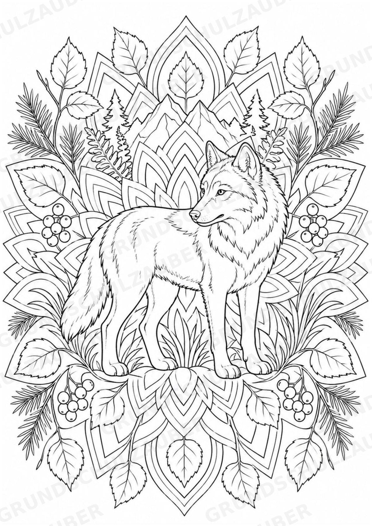 Wolf Mandalas Ausmalbilder – Tiere – 15 Malvorlagen – Materialseite 11