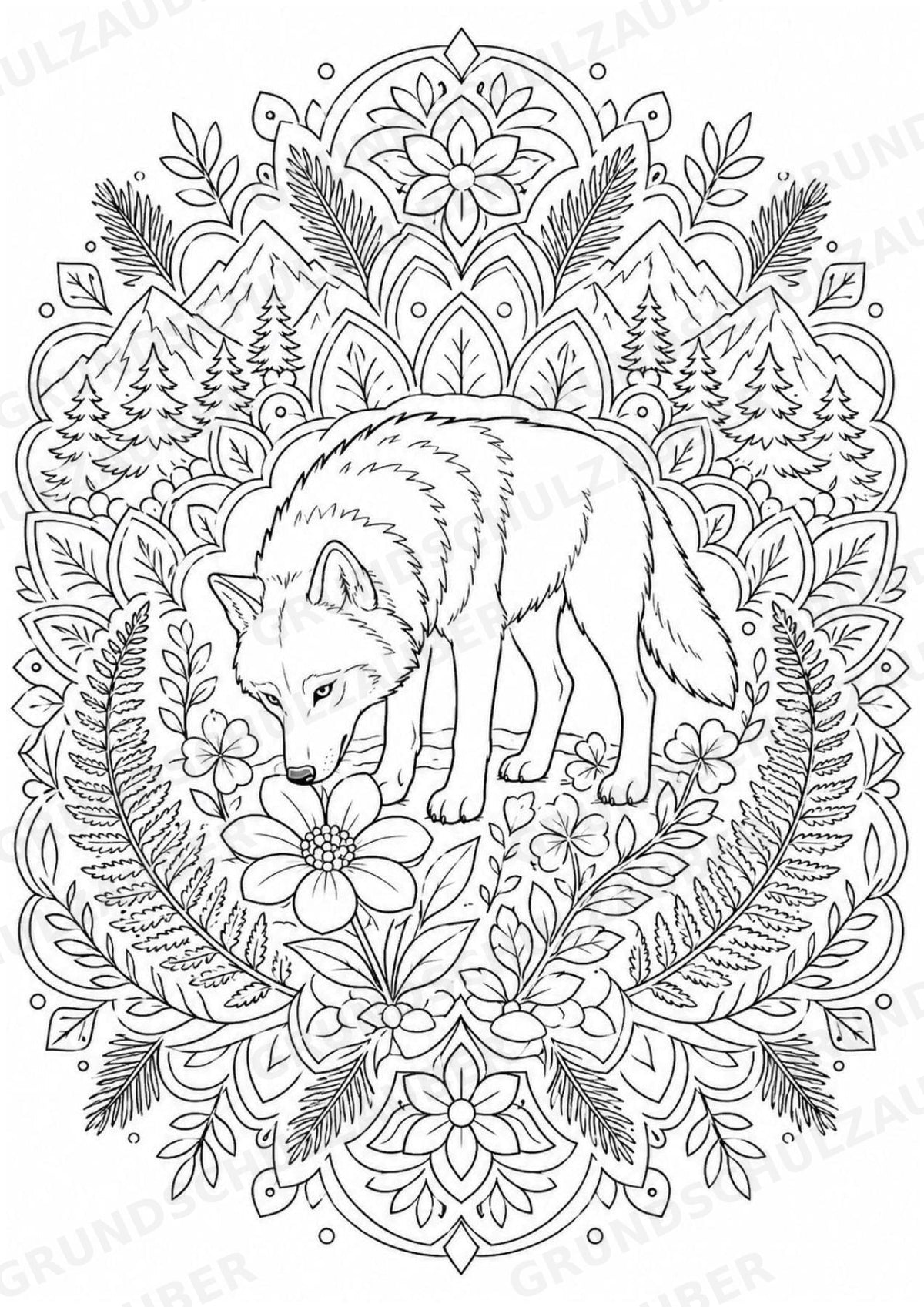 Wolf Mandalas Ausmalbilder – Tiere – 15 Malvorlagen – Materialseite 12