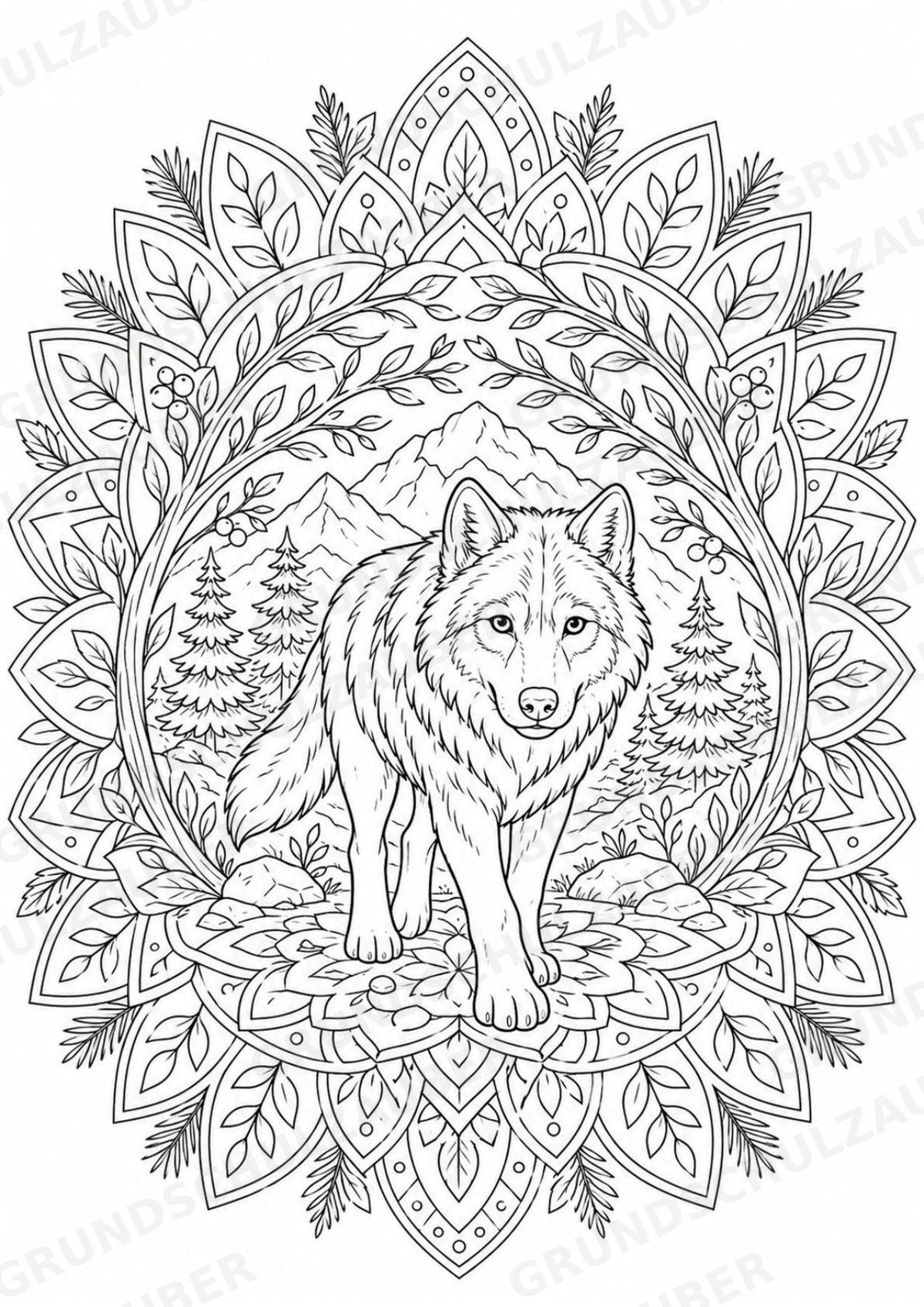 Wolf Mandalas Ausmalbilder – Tiere – 15 Malvorlagen – Materialseite 15