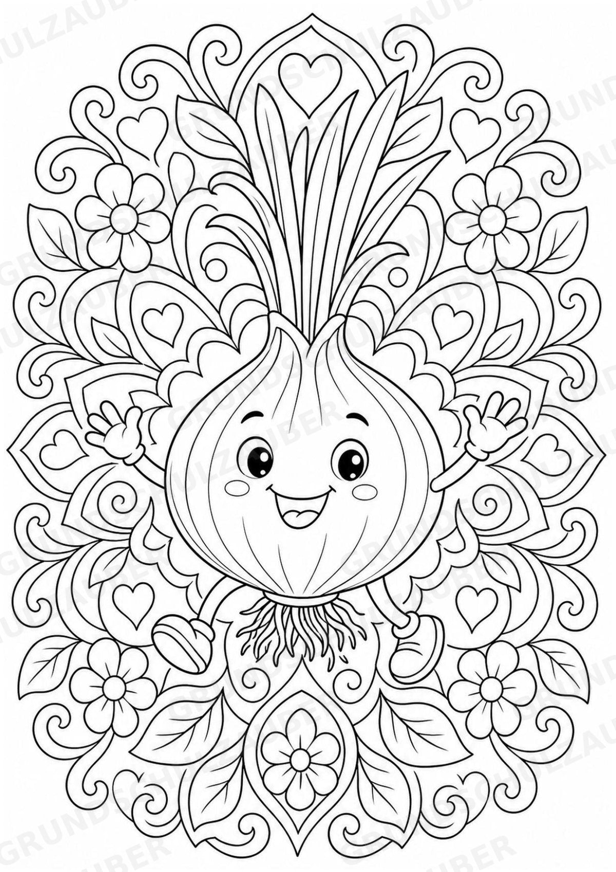 Zwiebel Mandalas Ausmalbilder – Gemüse – 15 Malvorlagen – Materialseite 5