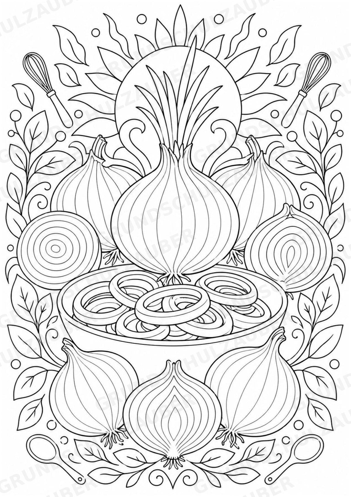 Zwiebel Mandalas Ausmalbilder – Gemüse – 15 Malvorlagen – Materialseite 14