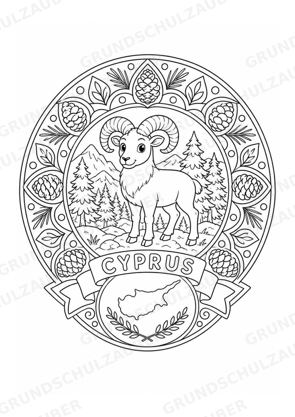 Zypern Mandalas Ausmalbilder – Länder und Kulturen – 15 Malvorlagen – Materialseite 3