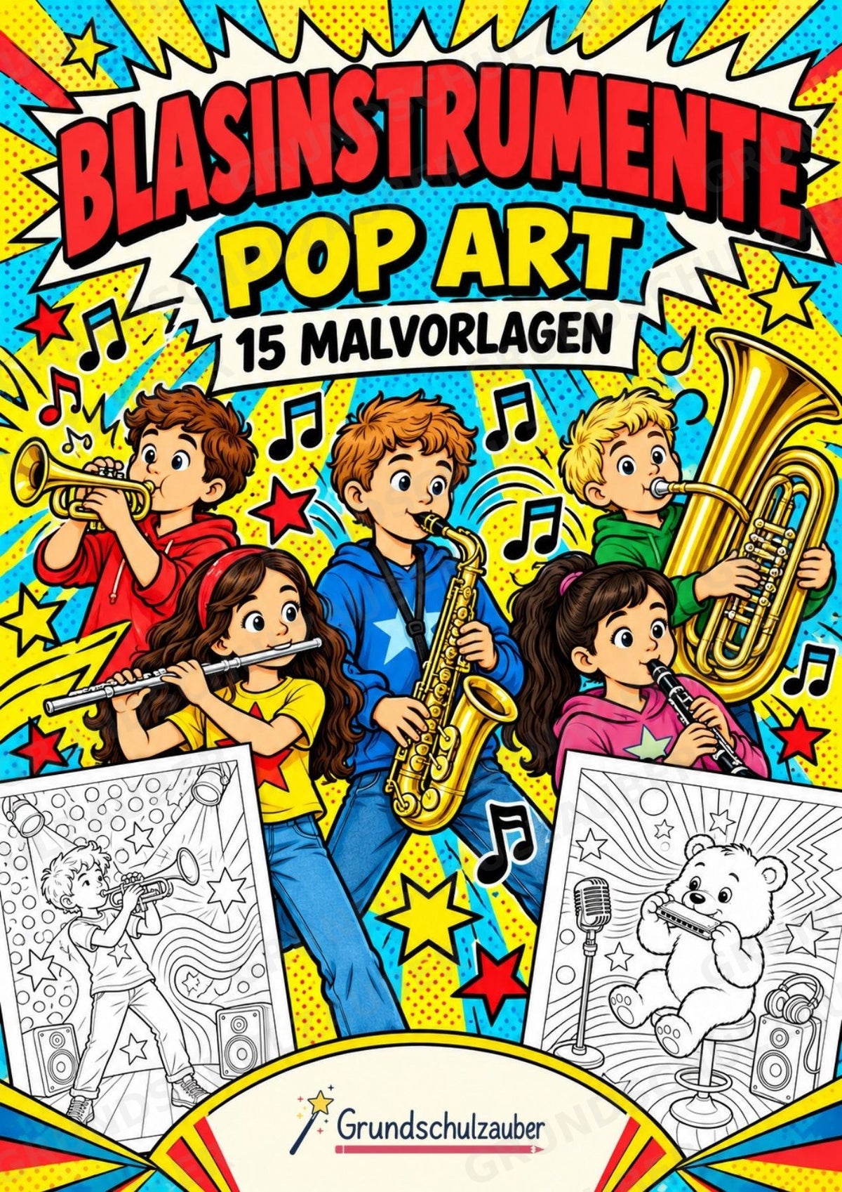 Blasinstrumente POP Art Ausmalbilder 15 Malvorlagen – Cover