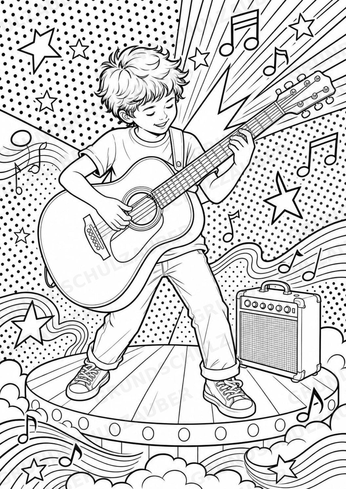 Gitarre POP Art Ausmalbilder 15 Malvorlagen – Materialseite 2