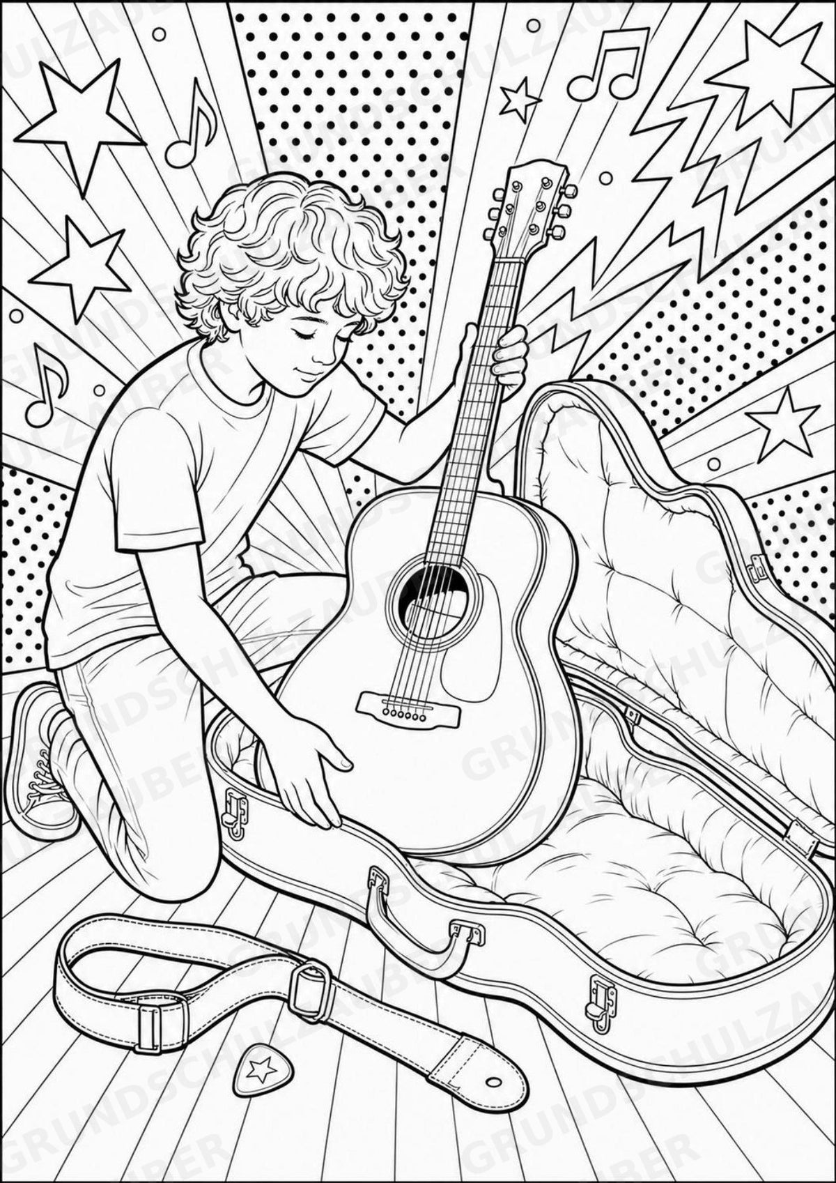 Gitarre POP Art Ausmalbilder 15 Malvorlagen – Materialseite 10