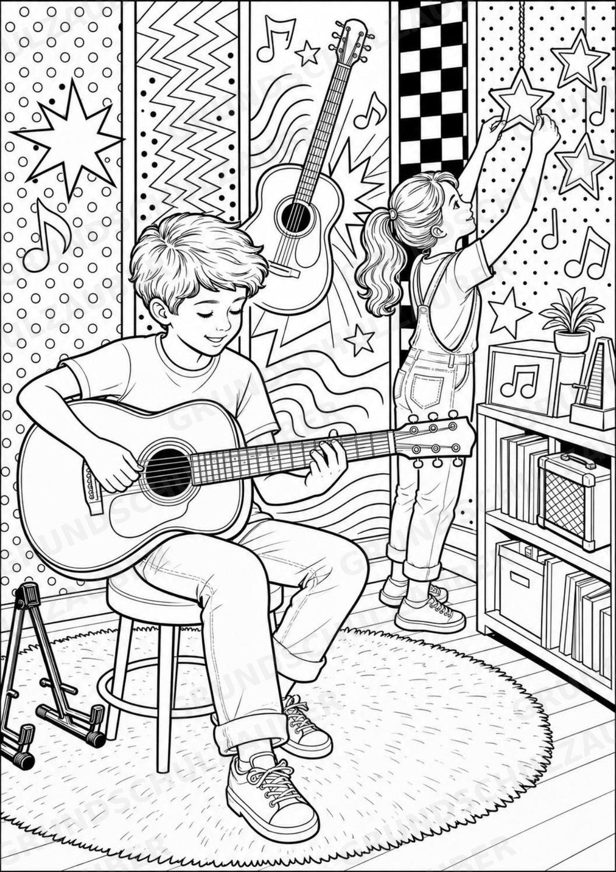 Gitarre POP Art Ausmalbilder 15 Malvorlagen – Materialseite 14