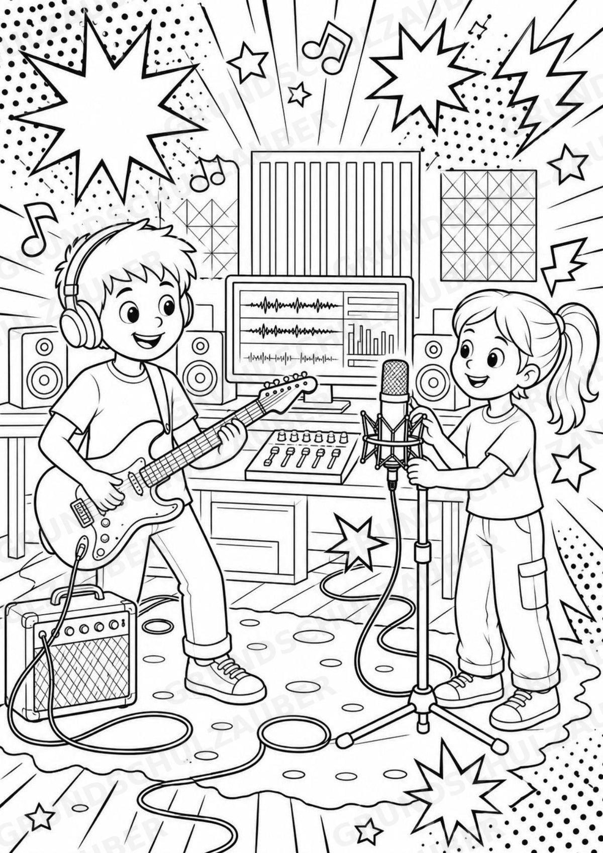 Musikproduktion POP Art Ausmalbilder 15 Malvorlagen – Materialseite 6