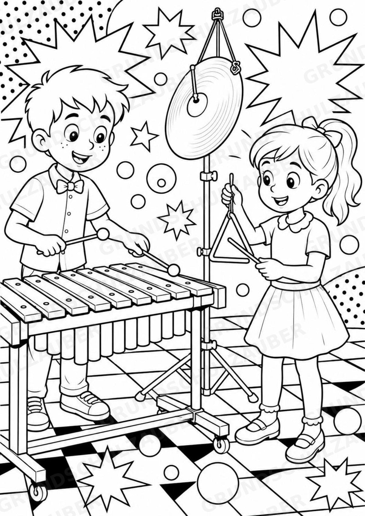 Orchesterinstrumente POP Art Ausmalbilder 15 Malvorlagen – Materialseite 15