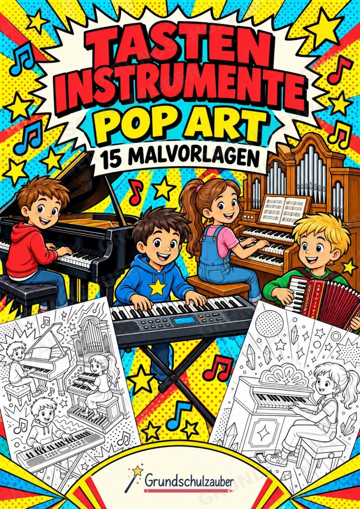 Tasteninstrumente POP Art Ausmalbilder 15 Malvorlagen – Cover