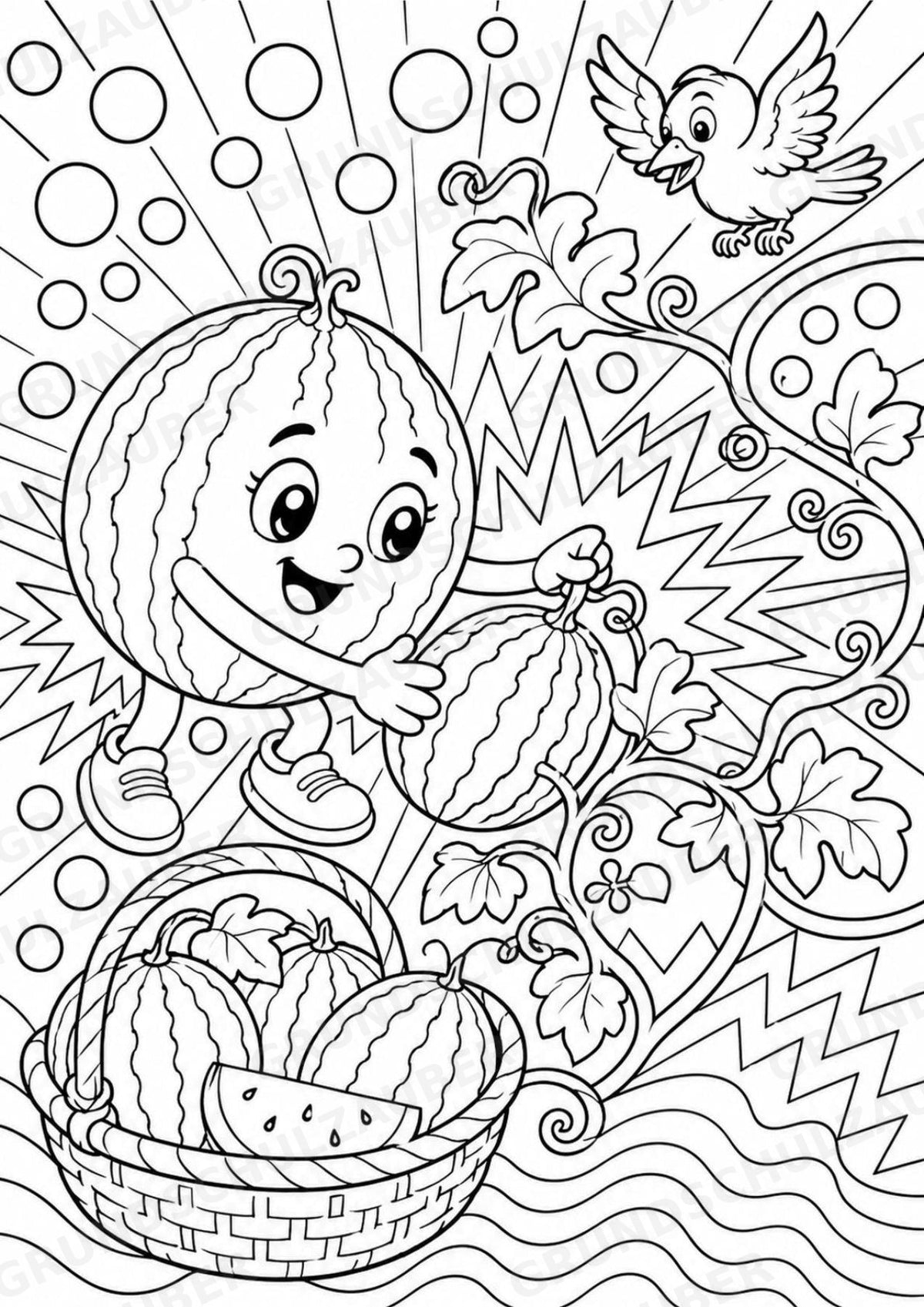 Wassermelone POP Art Ausmalbilder 15 Malvorlagen – Materialseite 5