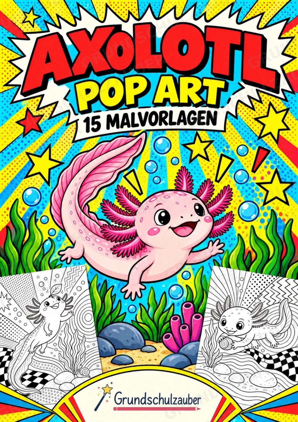 Axolotl POP Art Ausmalbilder 15 Malvorlagen – Cover