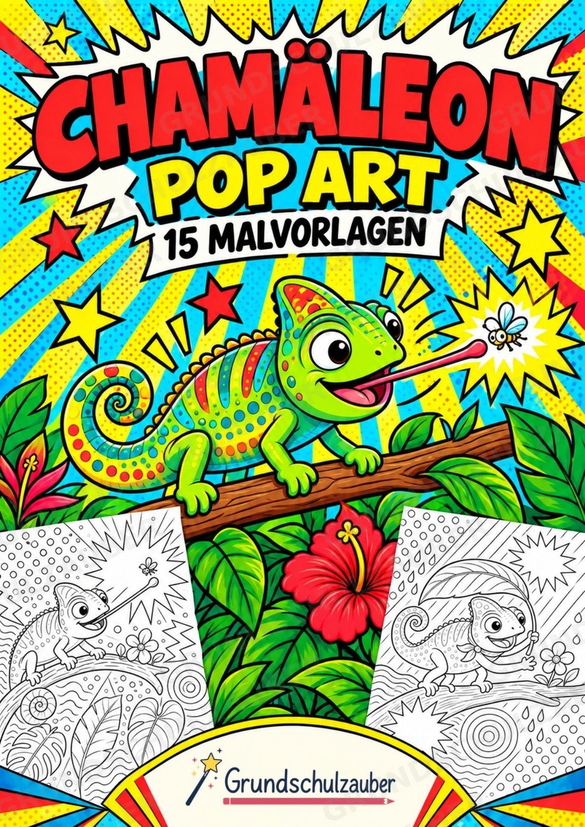 Chamäleon POP Art Ausmalbilder 15 Malvorlagen – Cover