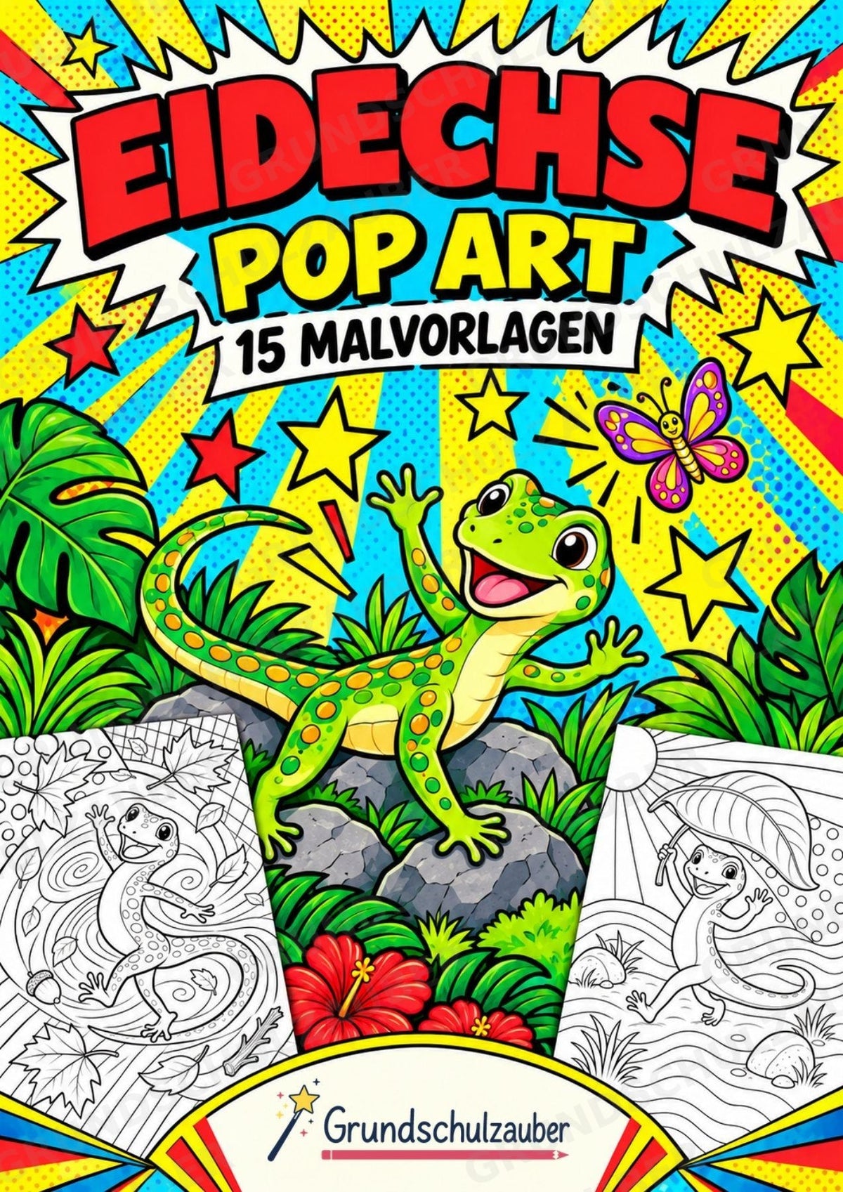 Eidechse POP Art Ausmalbilder 15 Malvorlagen – Cover
