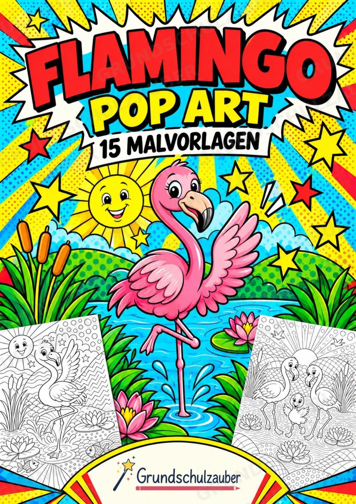 Flamingo POP Art Ausmalbilder 15 Malvorlagen – Cover