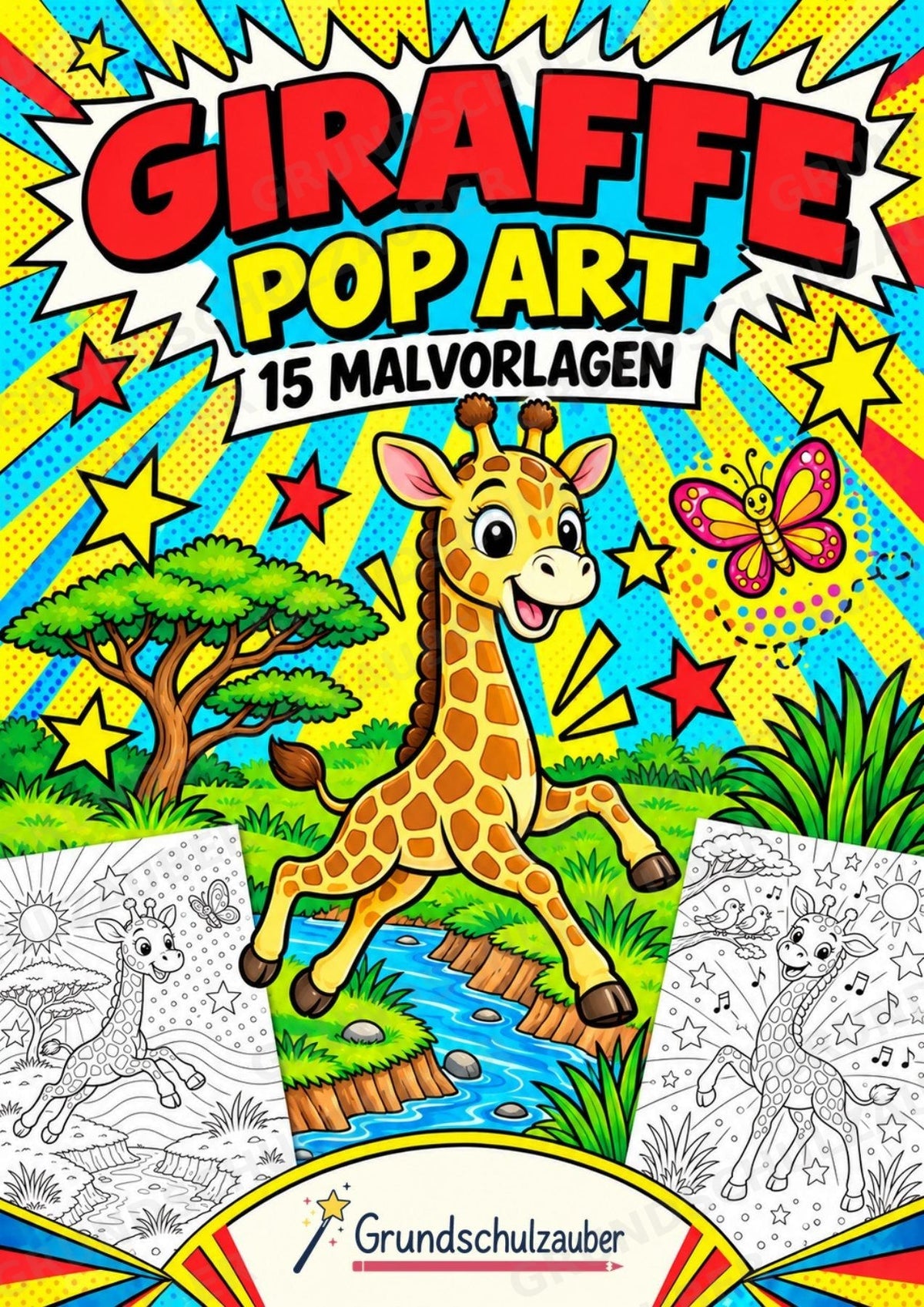 Giraffe POP Art Ausmalbilder 15 Malvorlagen – Cover