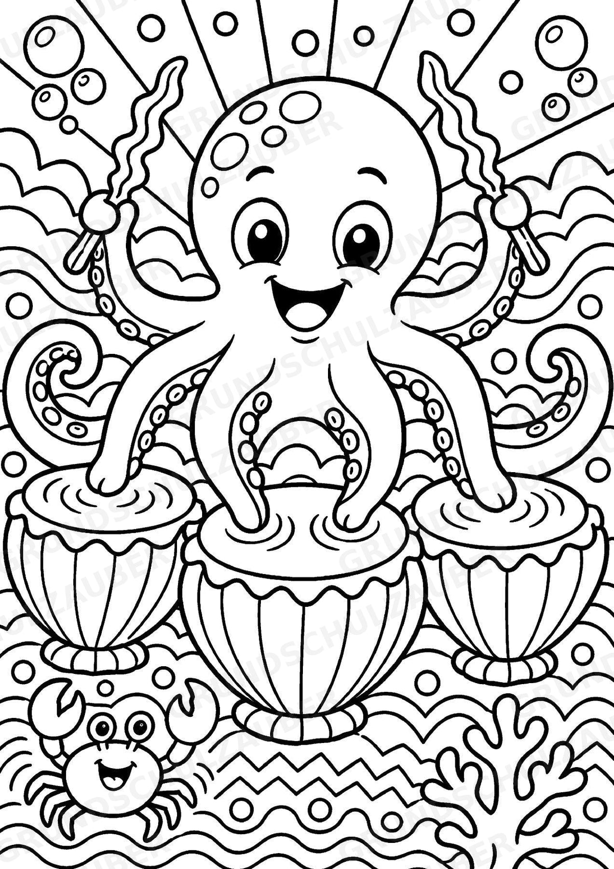 Oktopus POP Art Ausmalbilder 15 Malvorlagen – Materialseite 5