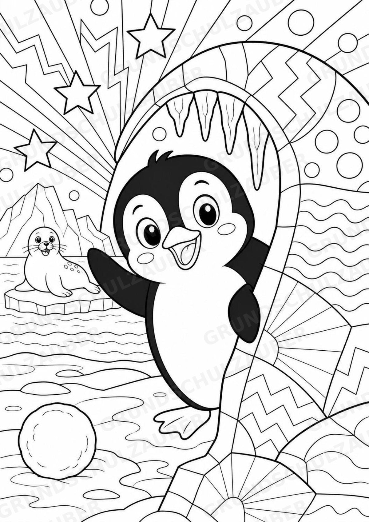 Pinguin POP Art Ausmalbilder 15 Malvorlagen – Materialseite 12