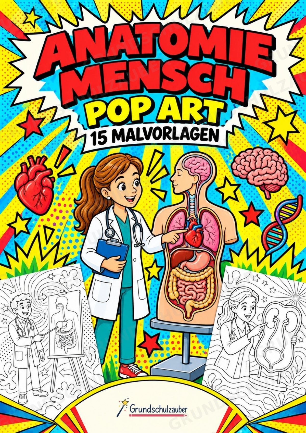 Anatomie Mensch POP Art Ausmalbilder 15 Malvorlagen – Cover