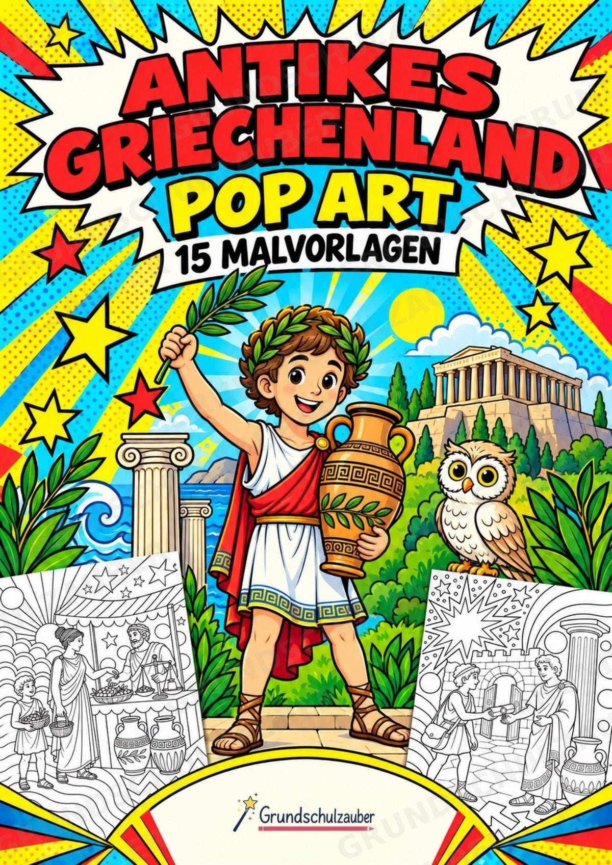 Antikes Griechenland POP Art Ausmalbilder 15 Malvorlagen – Cover