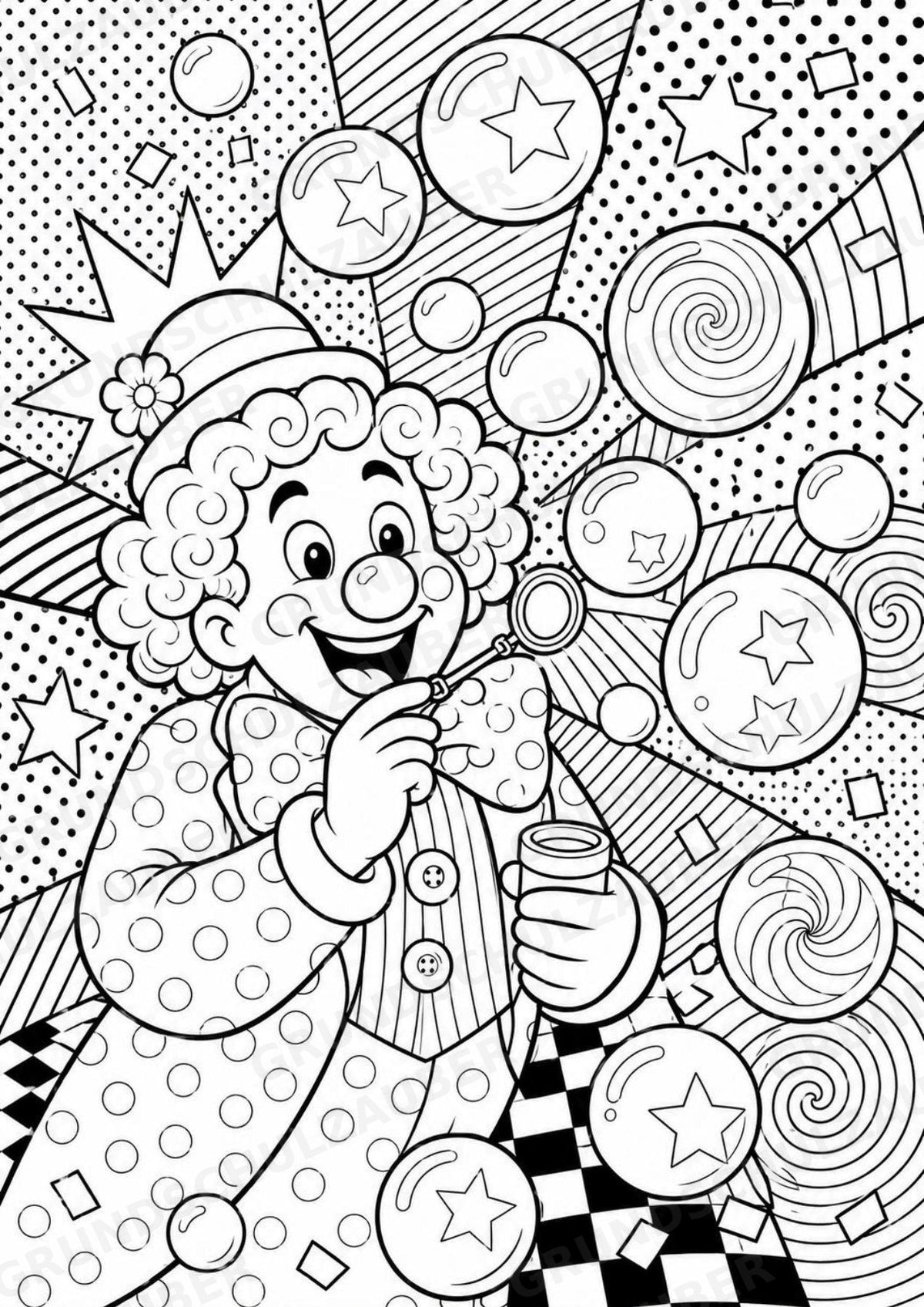 Clowns POP Art Ausmalbilder 15 Malvorlagen – Materialseite 11