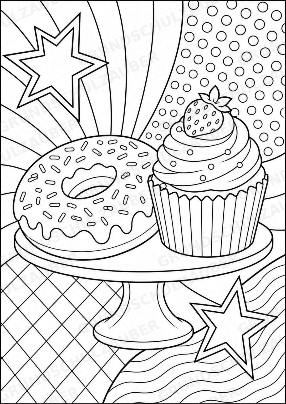 Donuts und Cupcakes POP Art Ausmalbilder 15 Malvorlagen – Materialseite 3