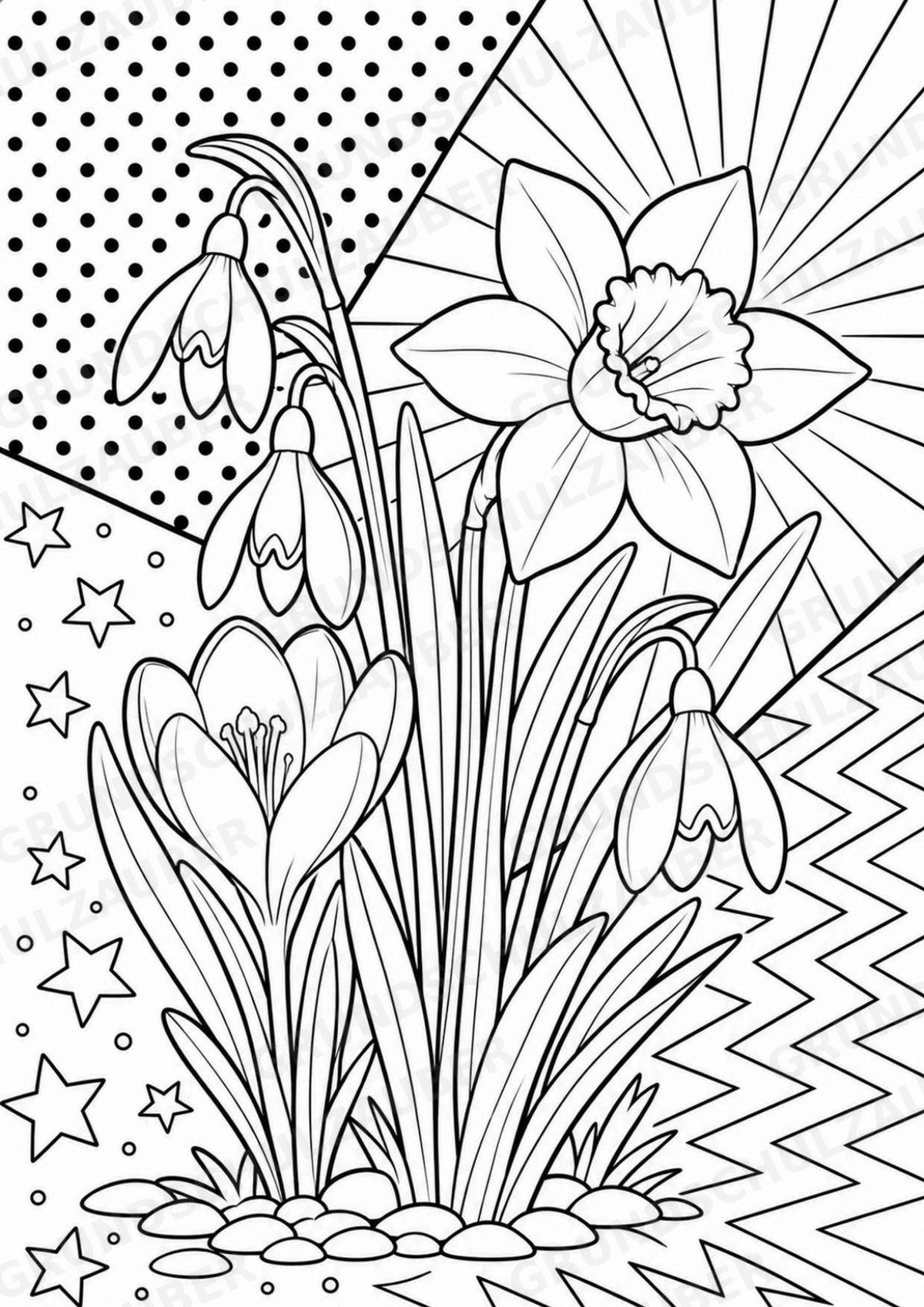 Frühblüher POP Art Ausmalbilder 15 Malvorlagen – Materialseite 2