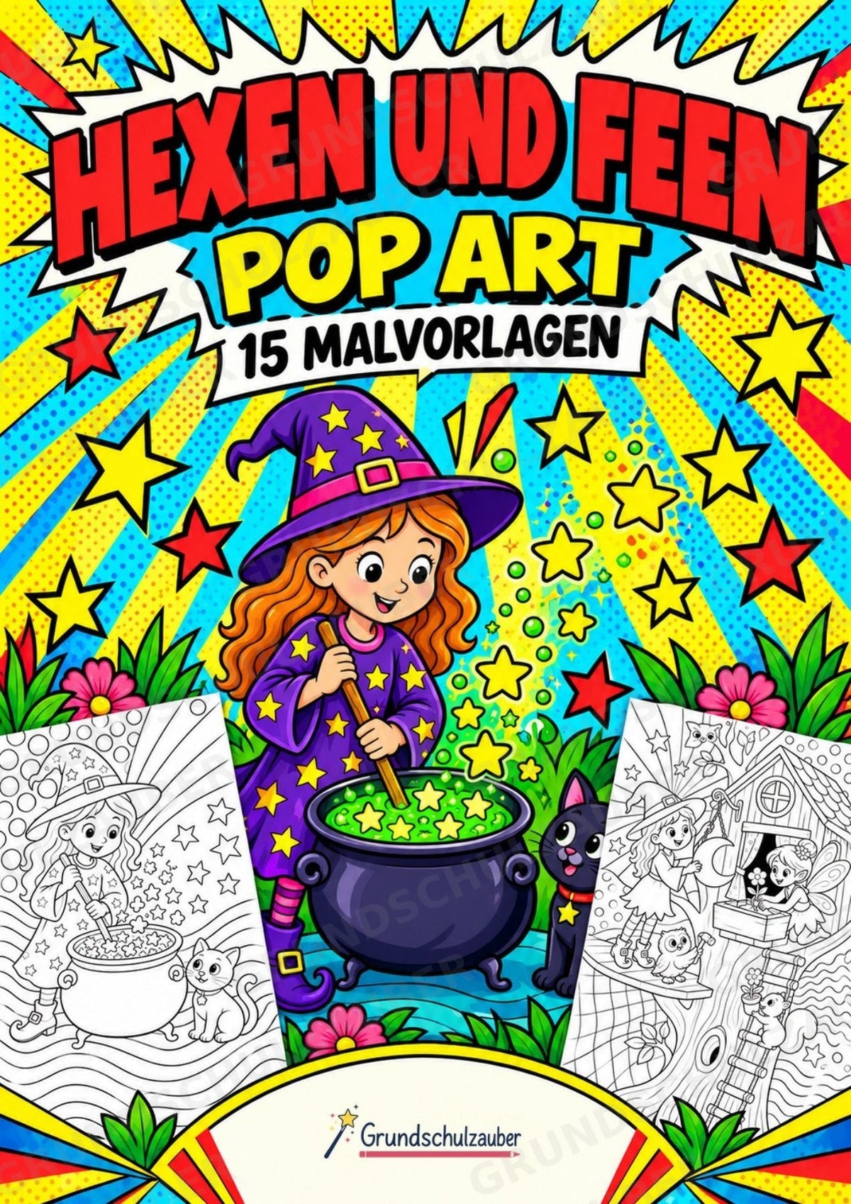 Hexen und Feen POP Art Ausmalbilder 15 Malvorlagen – Cover