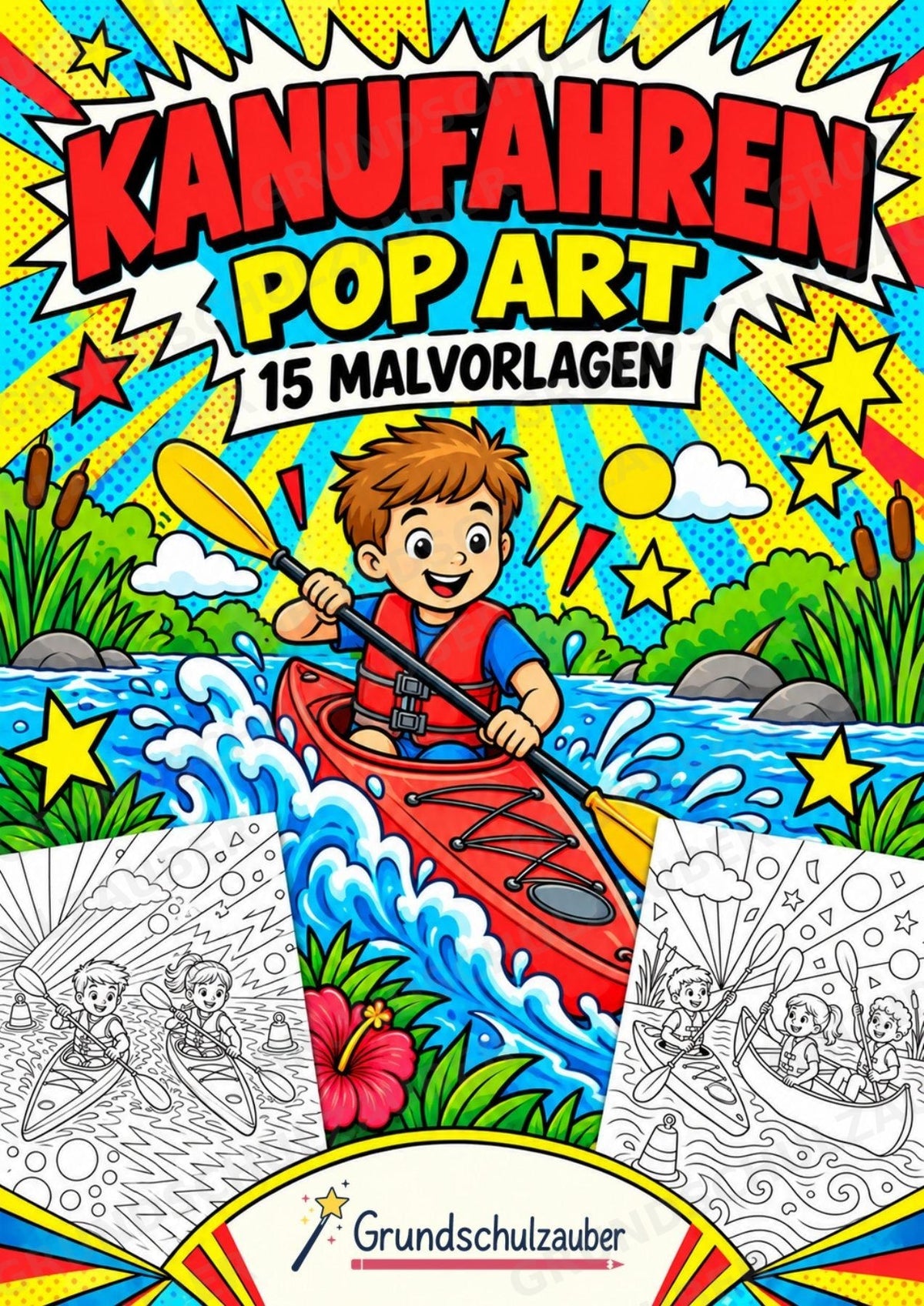 Kanufahren POP Art Ausmalbilder 15 Malvorlagen – Cover
