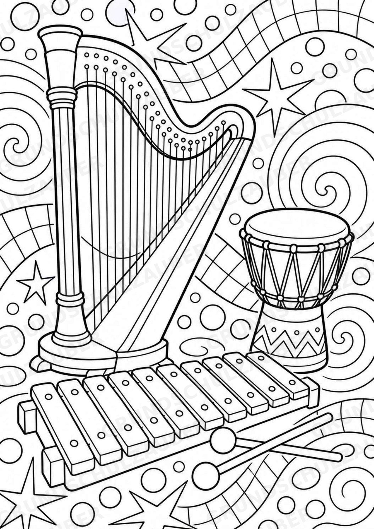 Musikinstrumente POP Art Ausmalbilder 15 Malvorlagen – Materialseite 6