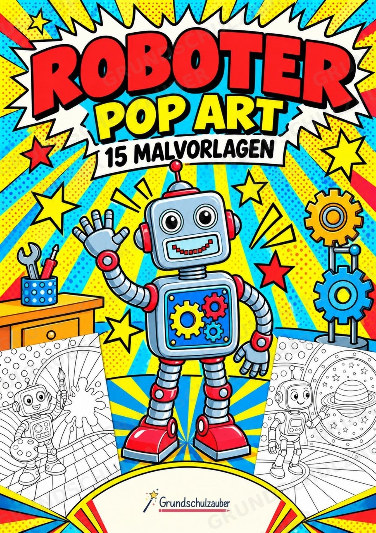 Roboter POP Art Ausmalbilder 15 Malvorlagen – Cover
