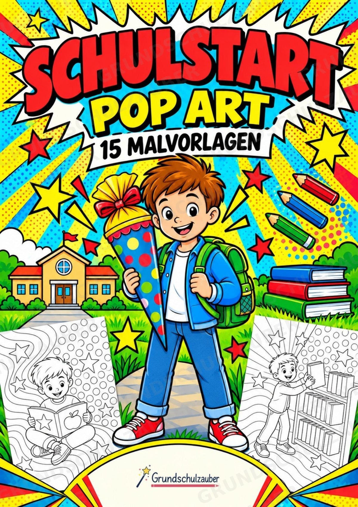 Schulstart POP Art Ausmalbilder 15 Malvorlagen – Cover