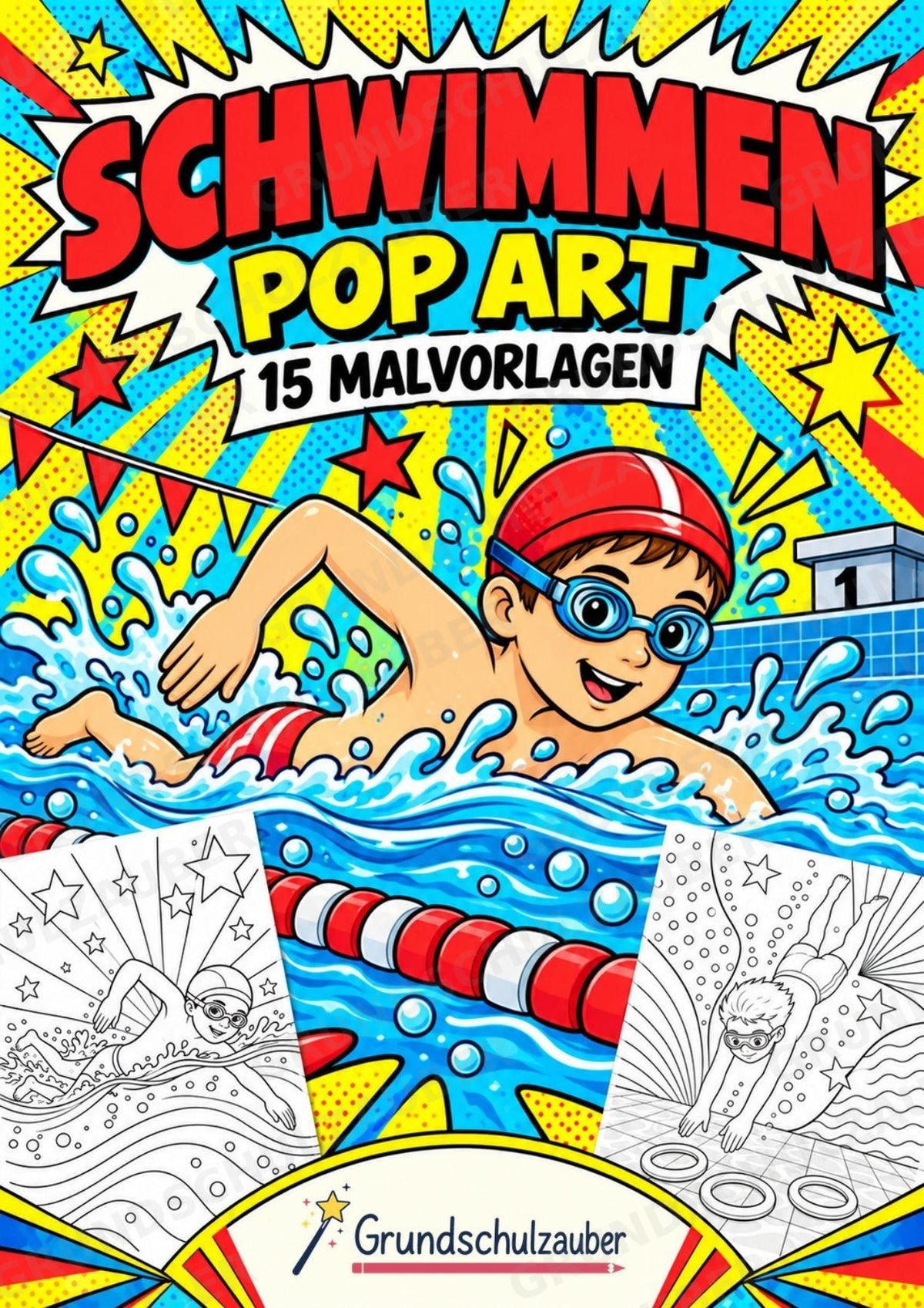 Schwimmen POP Art Ausmalbilder 15 Malvorlagen – Cover