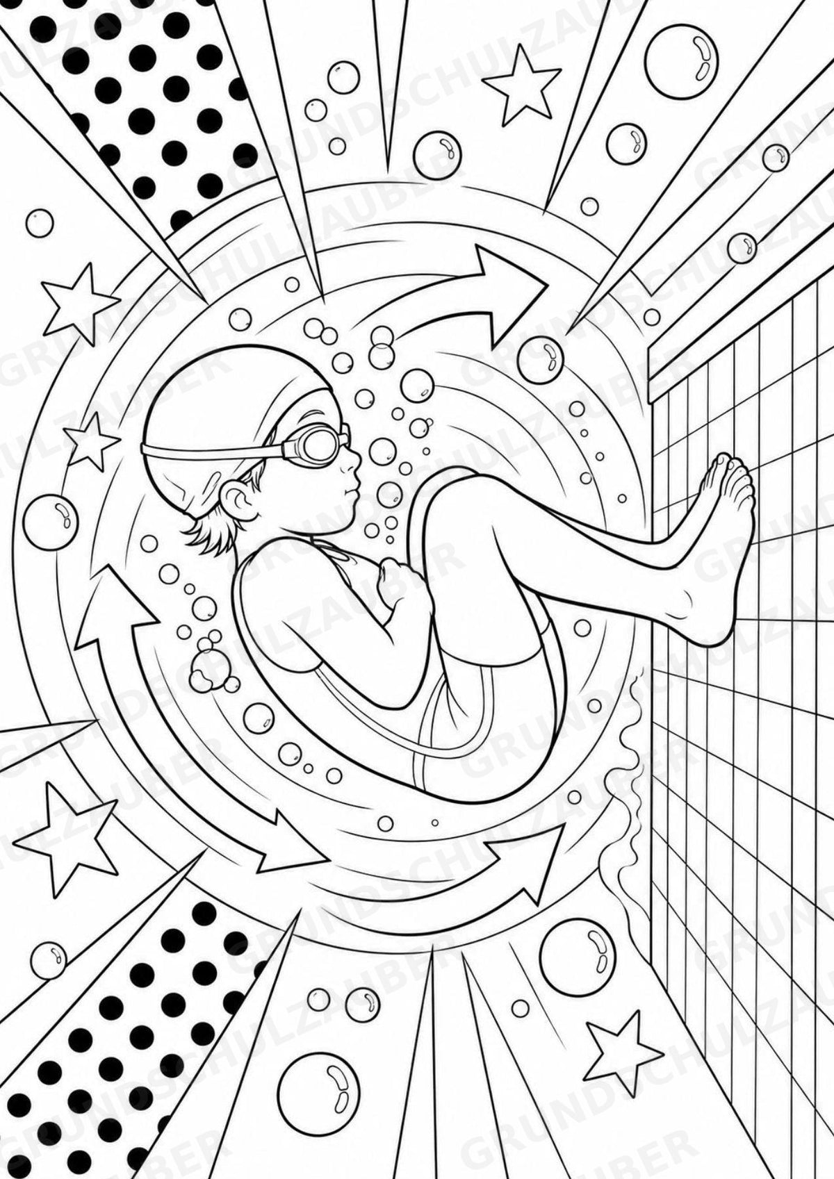 Schwimmen POP Art Ausmalbilder 15 Malvorlagen – Materialseite 7