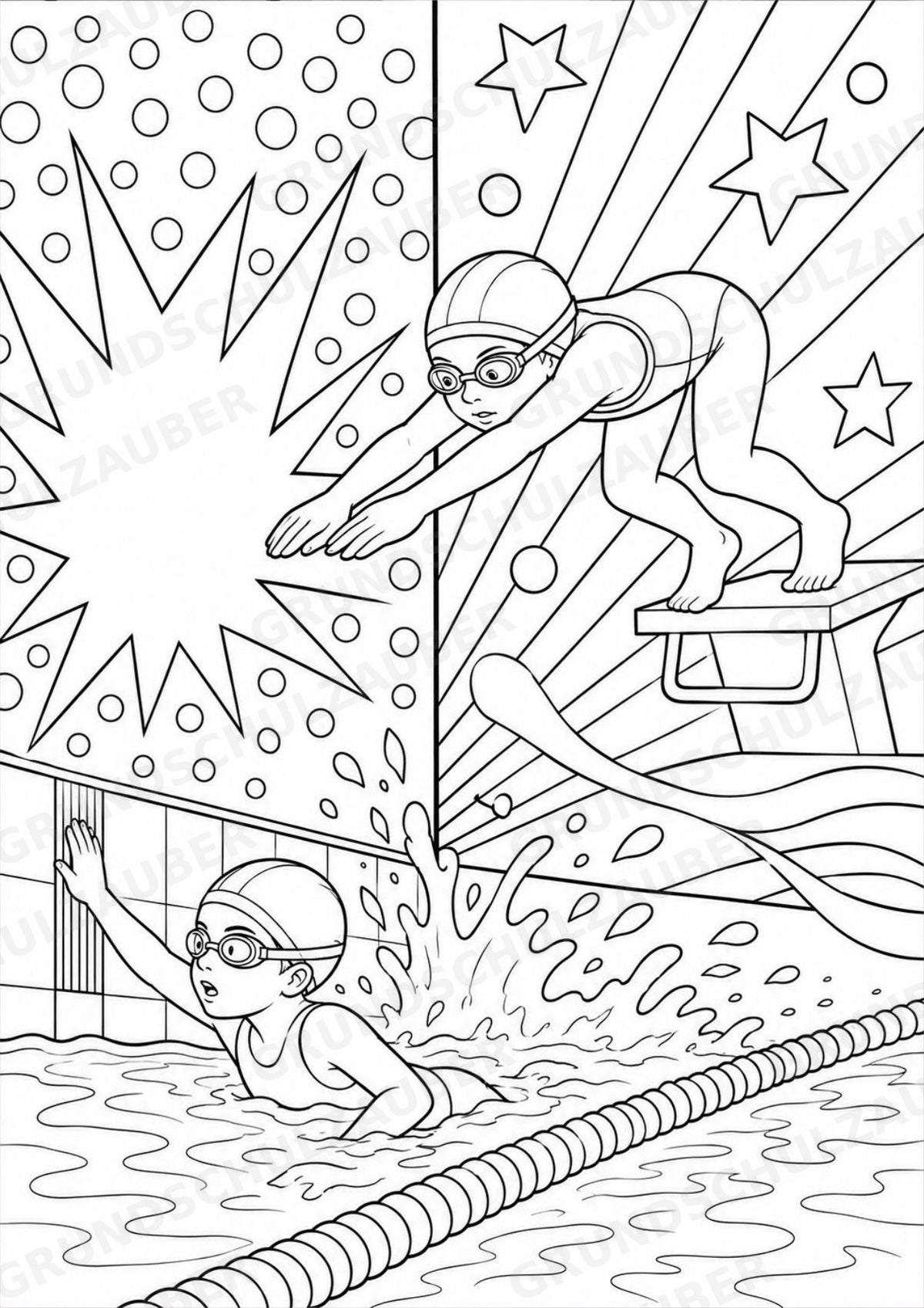 Schwimmen POP Art Ausmalbilder 15 Malvorlagen – Materialseite 11