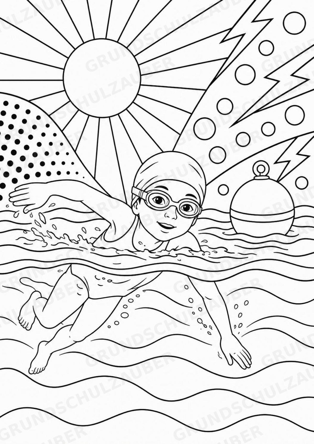 Schwimmen POP Art Ausmalbilder 15 Malvorlagen – Materialseite 12