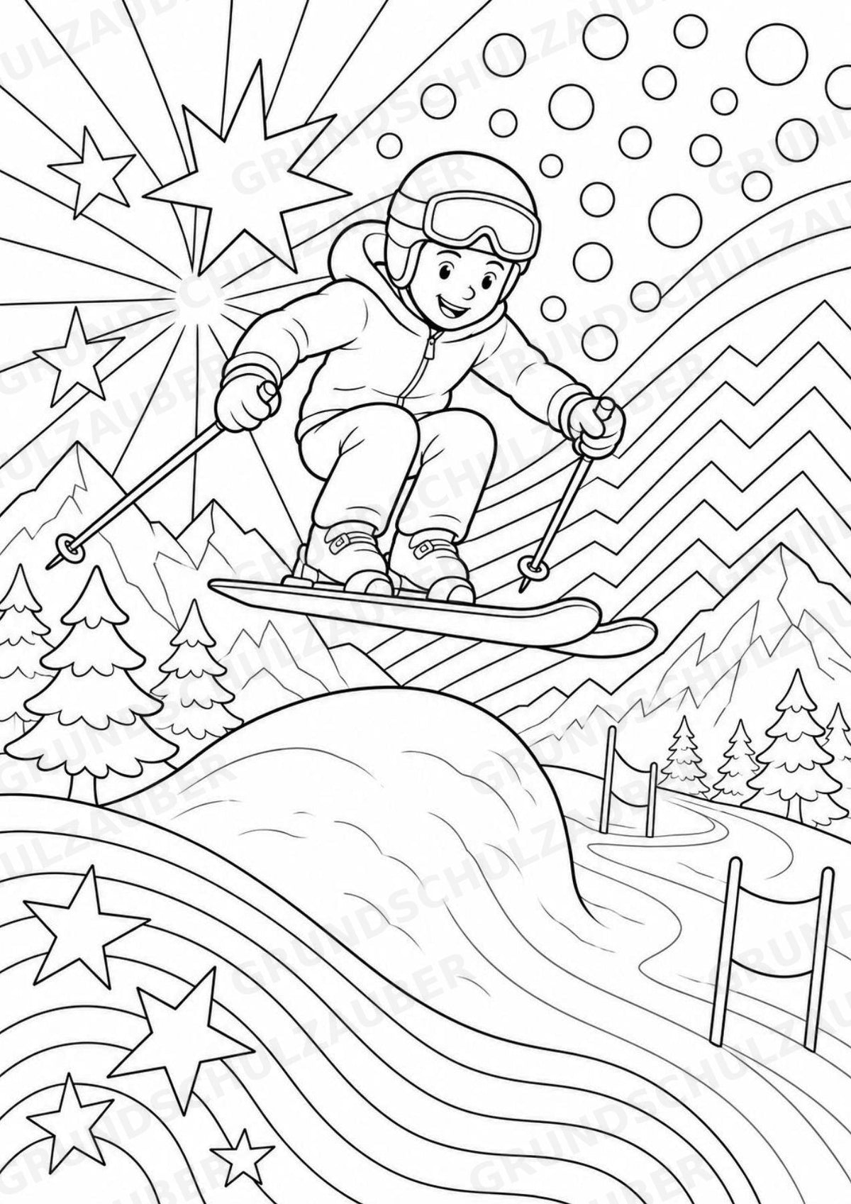 Skifahren POP Art Ausmalbilder 15 Malvorlagen – Materialseite 6