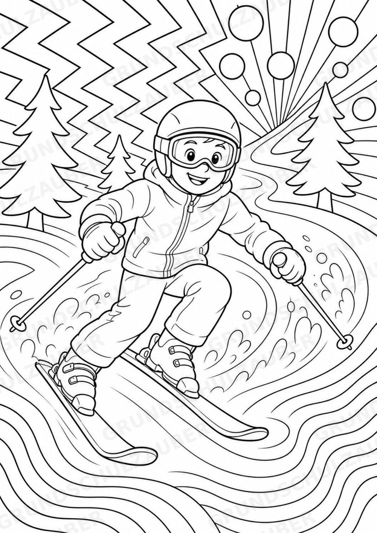 Skifahren POP Art Ausmalbilder 15 Malvorlagen – Materialseite 13