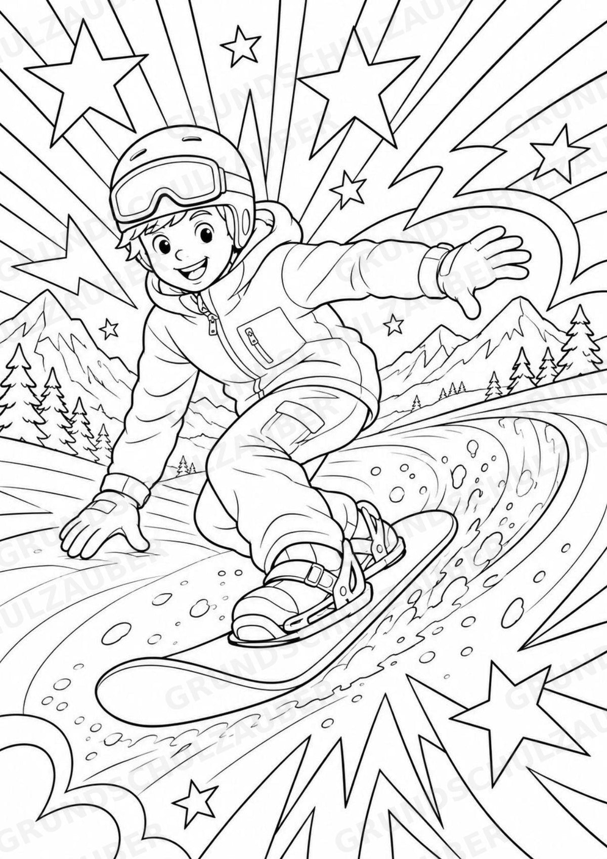 Snowboarding POP Art Ausmalbilder 15 Malvorlagen – Materialseite 12